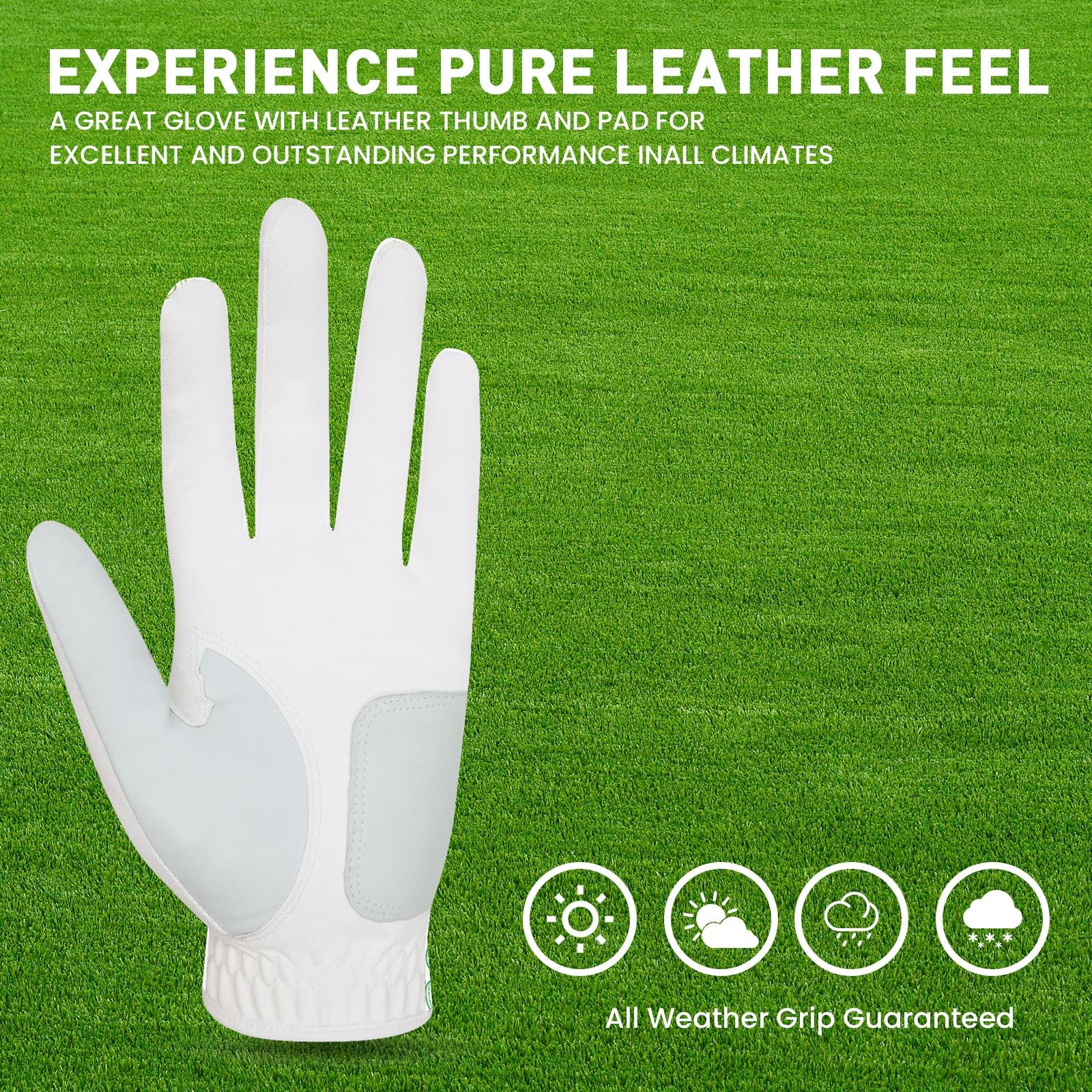 FINGER TEN Golf Gloves Men Left Hand Right Leather With Ball Marker Printed Grip 2 Pack - Image 4