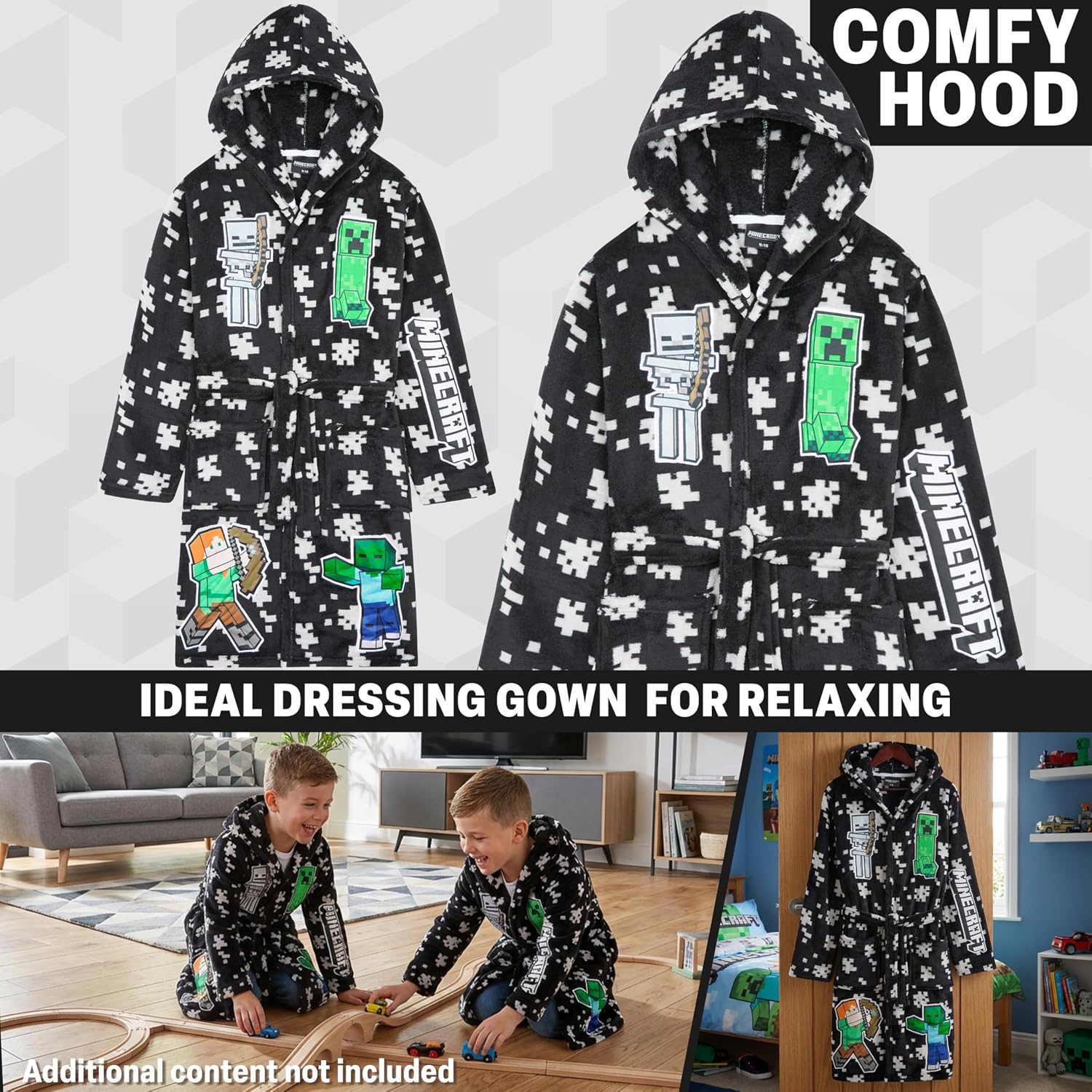 Get Trend Minecraft Robe for Boys Teens, Hooded Dressing Gown, Creeper Loungewear Cozy Robes, Gamer Gifts for Boys