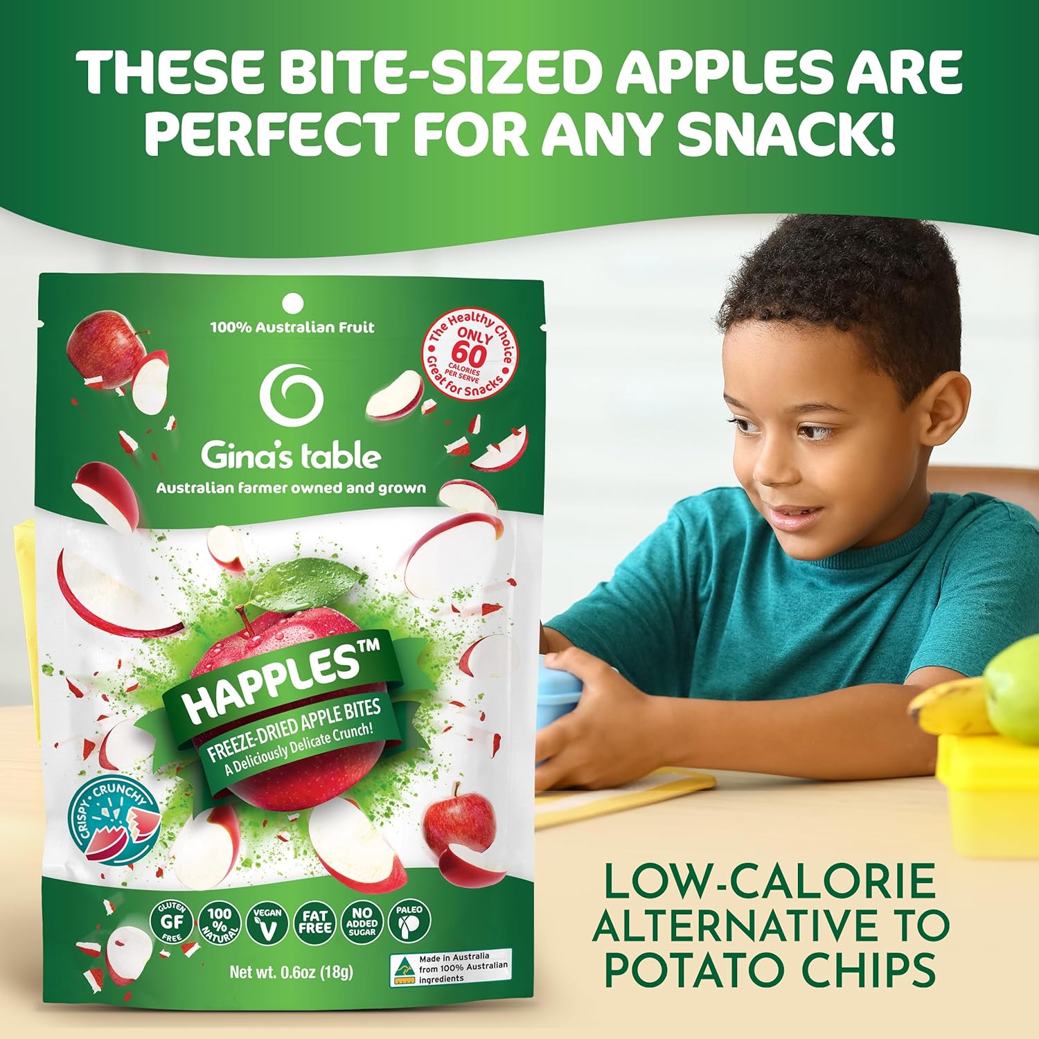Happles Freeze Dried Apples – 100% Natural, No Added Sugar, Healthy Low Calorie Apple Crisps Snack for Adults & Kids, Gluten Free, No Artificial Flavours (10 Pack)