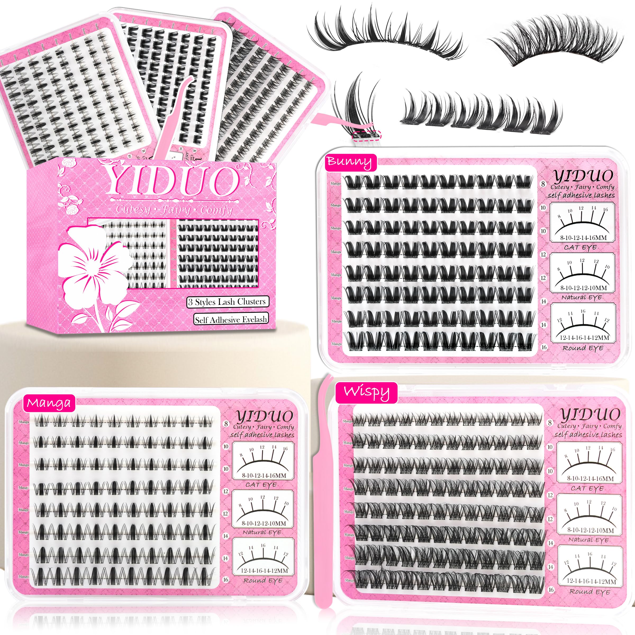 YIDUO 3 Styles Self-Adhesive Lash Clusters Kit