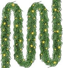 2 Pack Christmas Tree Garland with Lighting, Christmas Garland with 4m Lighting, 30 Warm LED Lights, Christmas Garland Christmas Rattan Decoration