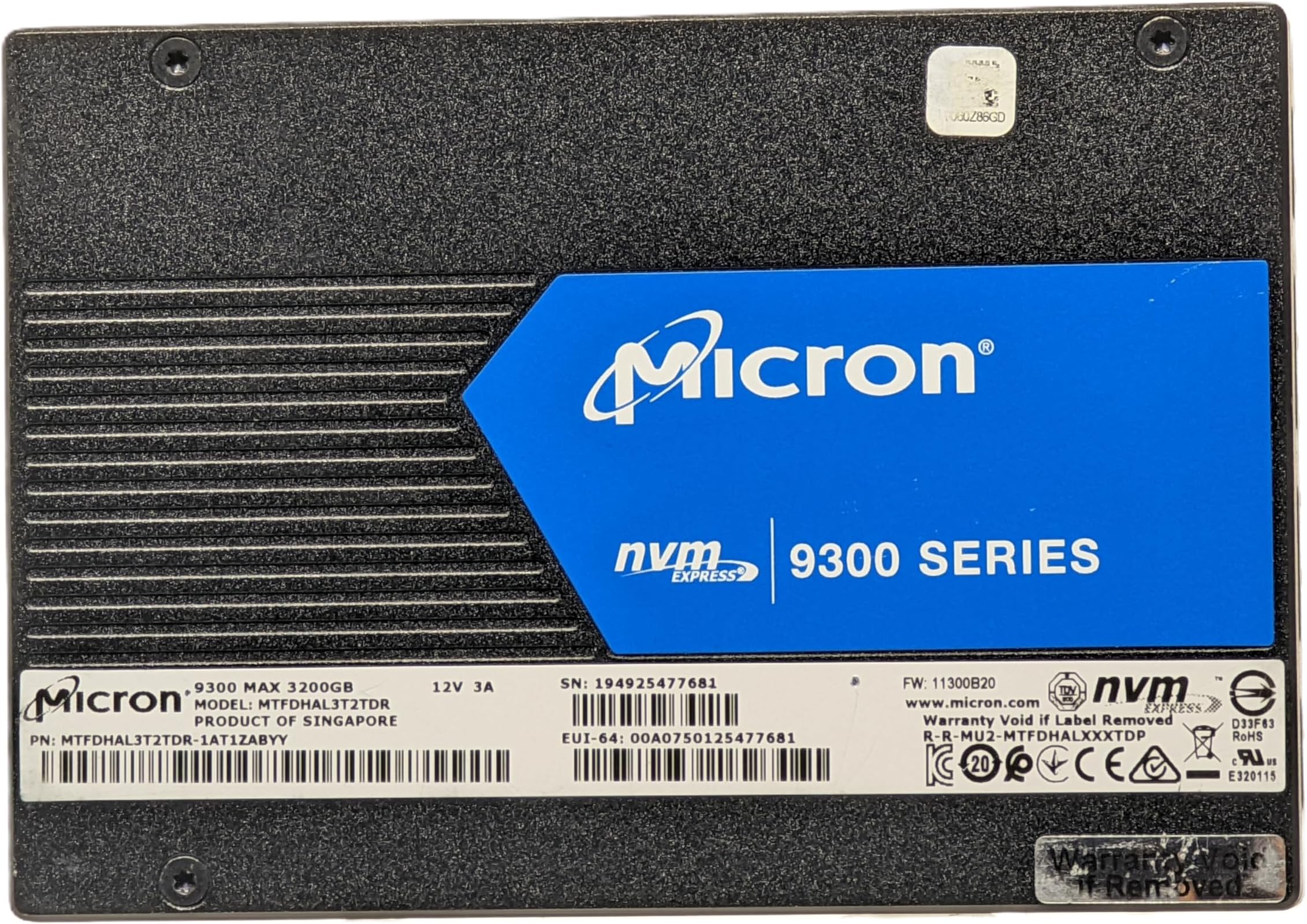 Micron 9300 Max 3.2TB NVMe U.2 Enterprise Solid State Drive