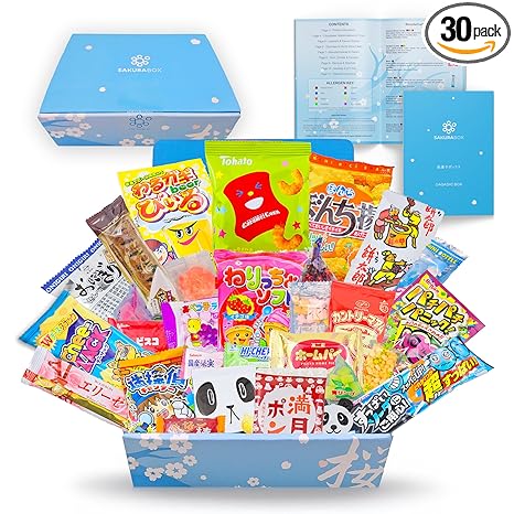Japanese Snacks & Candy Dagashi with English Pamphlet 30 Pieces Custom Gift Set (Box)