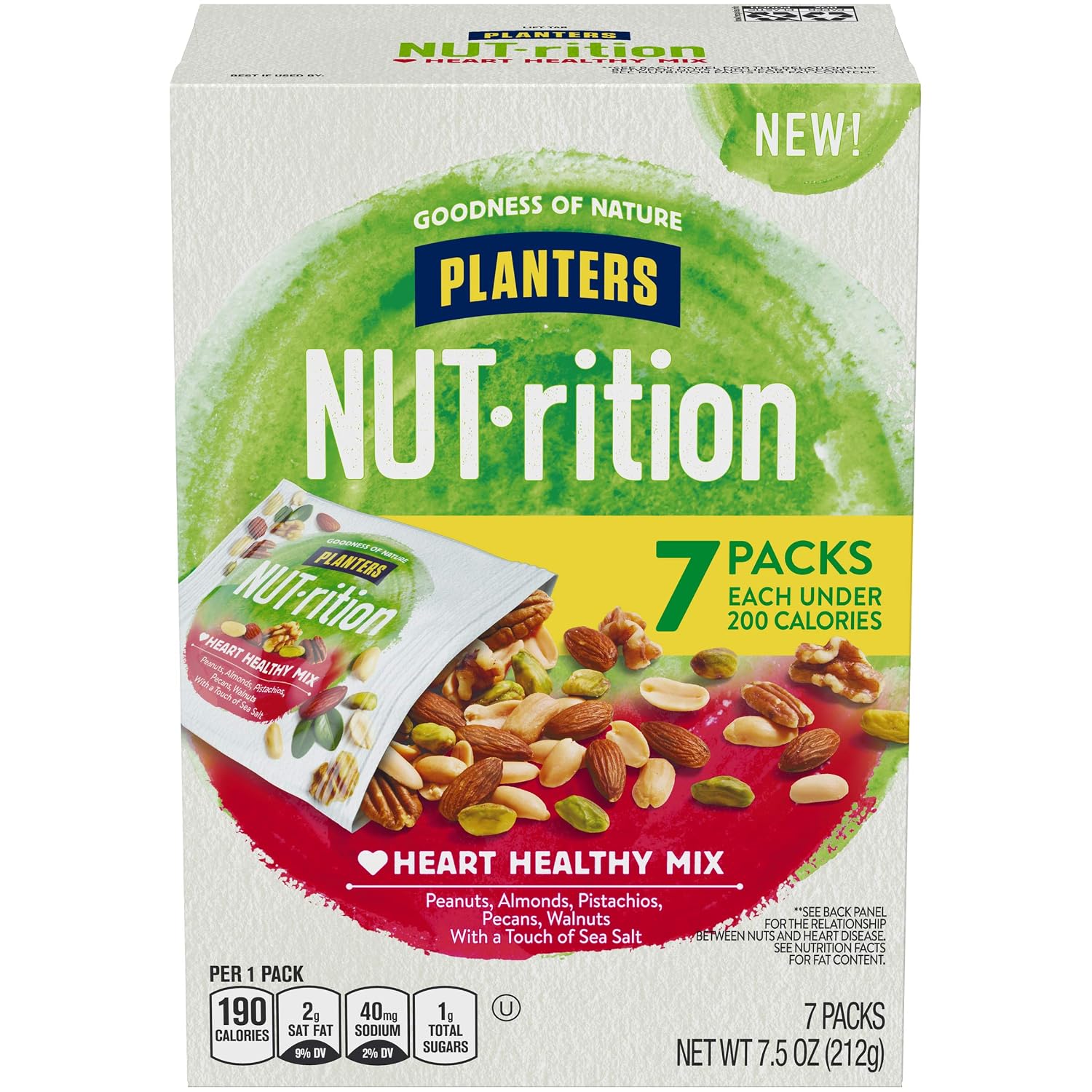 NUT-rition Heart Healthy Mix with Walnuts, 7.5 oz Box (Contains 7 Individual Pouches) - On-the-Go Snack, Work Snack, School Snack and Active Lifestyle Snack - Great Camping Snacks - Kosher