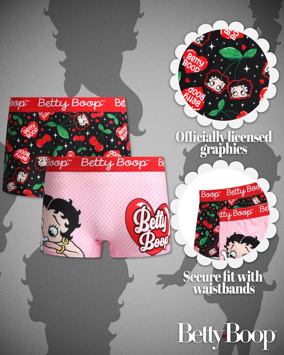 COCO BRANDS Betty Boop Womens Boyshorts Underwear - 2 Pack Seamless Soft Boy Shorts Boxers for Women with Elastic Waistband - Image 2