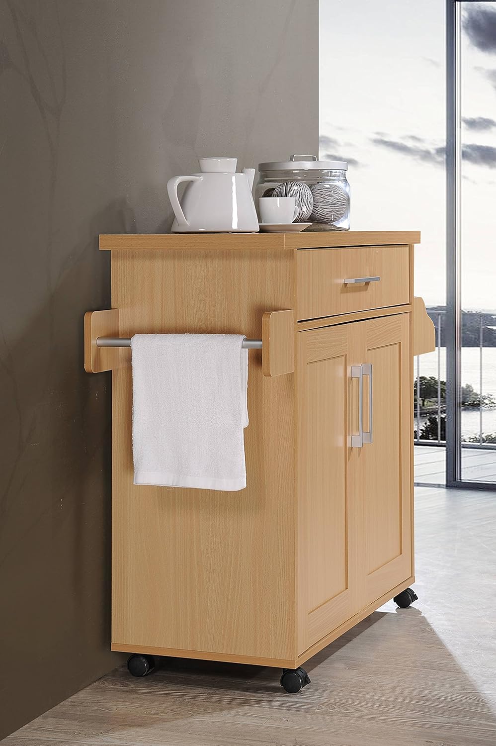 Hodedah Kitchen Island with Spice Rack, Towel Rack & Nepal Ubuy