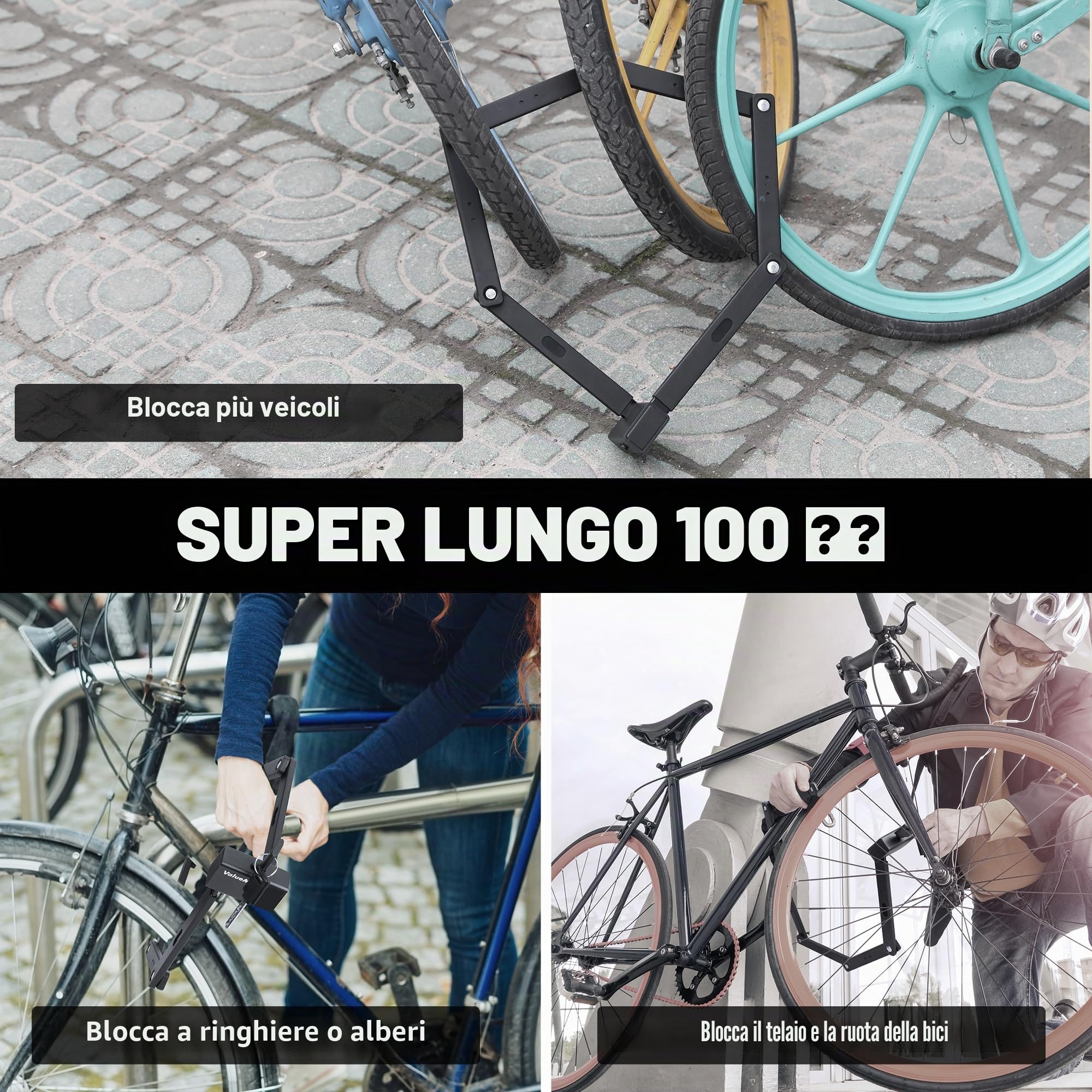 ValueMax Lucchetto Pieghevole Bici 100cm, Lucchetto Antifurto Bici Portatile con 2 Chiavi e Staffa di Montaggio, Adatto per Biciclette, Moto e Porte