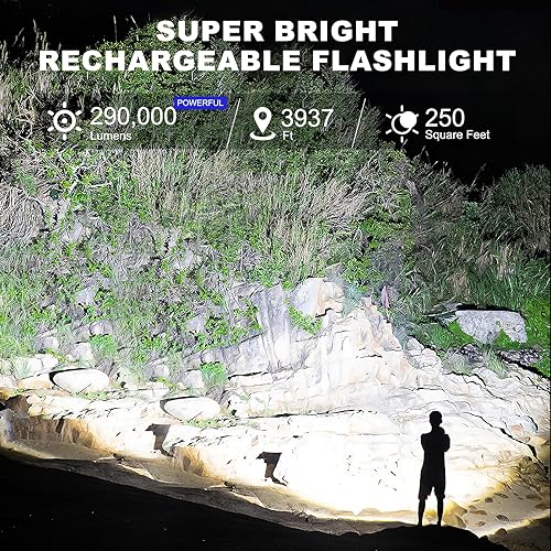 Miniatura 2 de Linternas recargables de alto lúmenes, 290000 lúmenes, linterna súper brillante, potente luz de flash con 10000 mAh de alta capacidad, 5 modos,