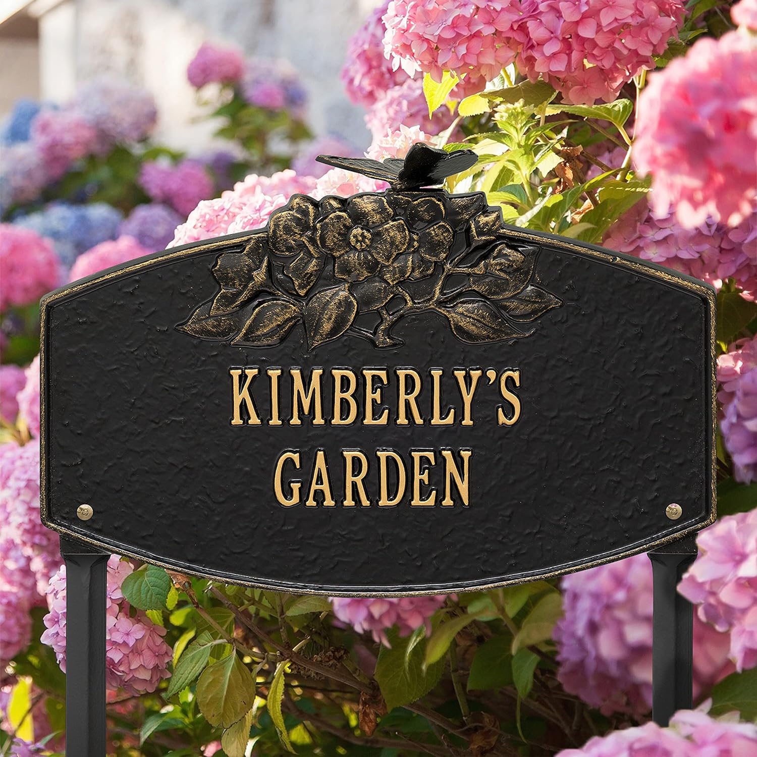 Whitehall™ Personalized Cast Metal Yard Plaque - The Butterfly Blossom Garden Lawn sign. Made in the USA.