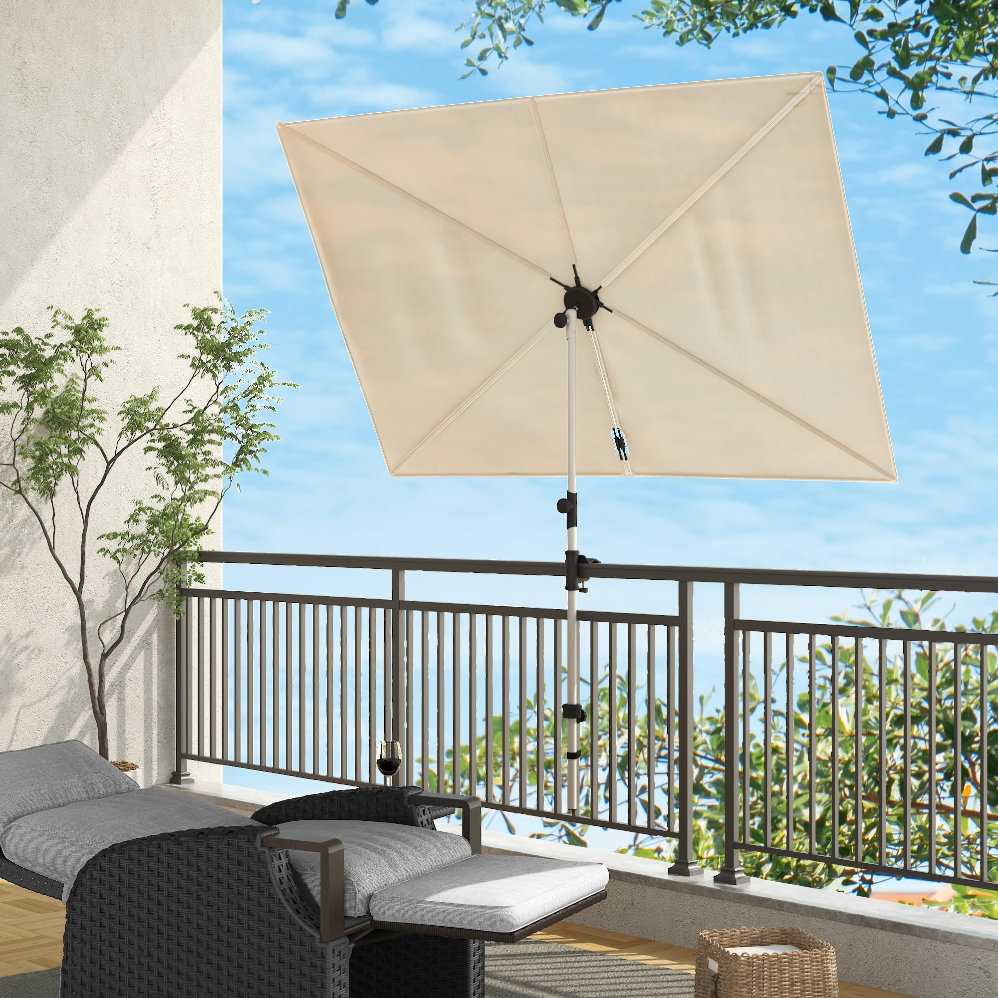 Grand patio 6x4 FT Outdoor Umbrella, JENA Balcony Umbrella, Rectangular Flat Canopy Versatile Patio Shade with 360 Degree Roating Knob for Deck