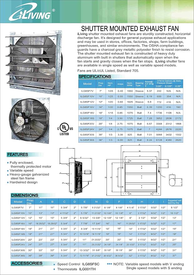 Extractor de pared iLiving 24 pulgadas velocidad variable miniatura 3