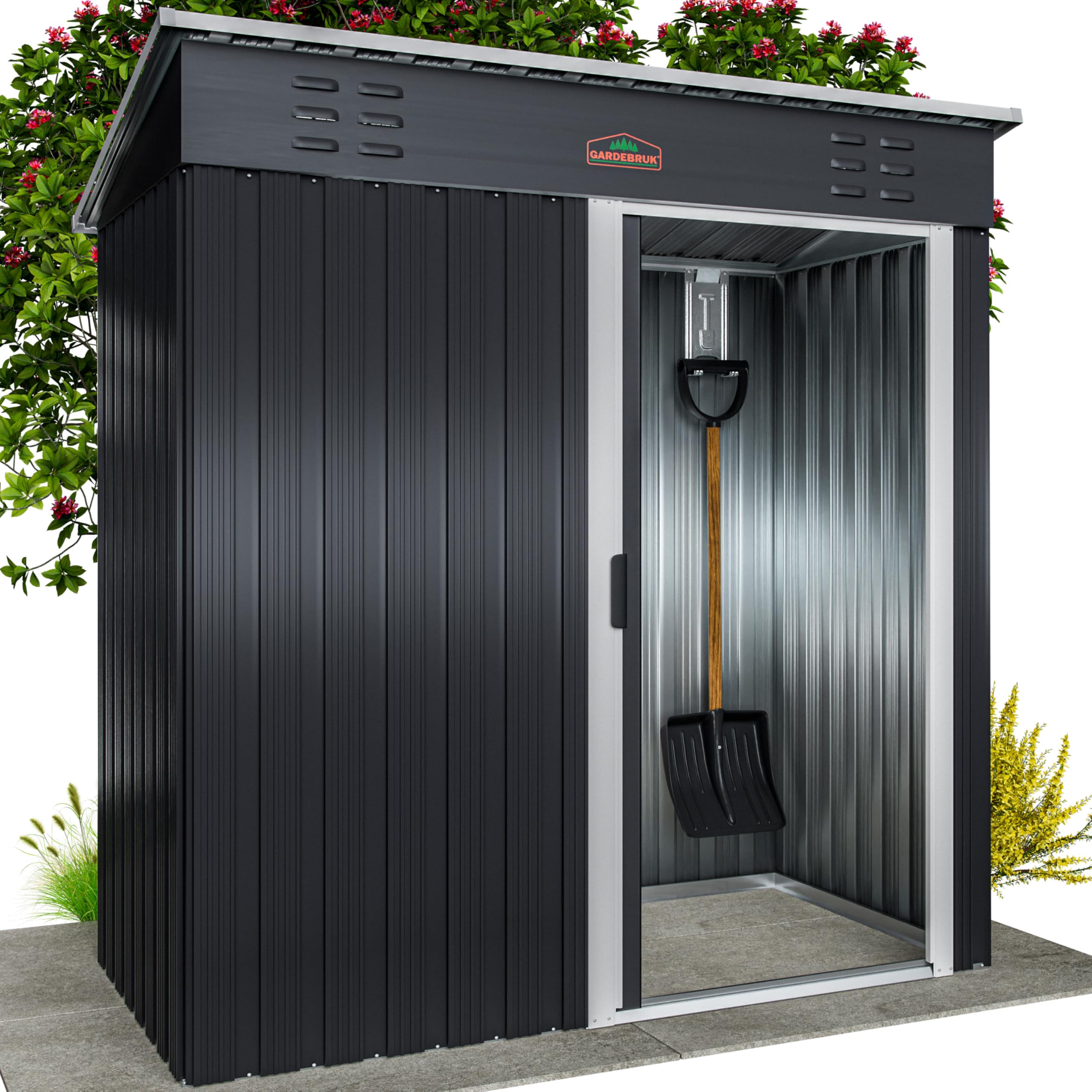 GARDEBRUK® Cobertizo Metálico Caseta de Jardín Almacenaje Herramientas 185x165x90cm Puerta Corrediza Antracita