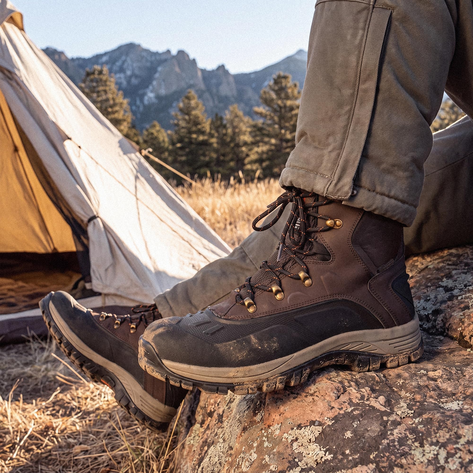 NORTIV 8 Bottes de Neige pour Homme Imperméables | Bottes de Hiver Chaudes Légère et Antiderapante, Confortable Système de réchauffement