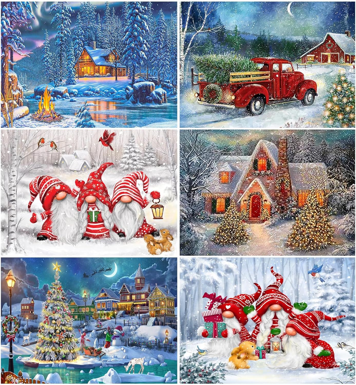 LWZAYS 6 Pack Christmas Diamond Painting Kits for Adults 5D Diamond