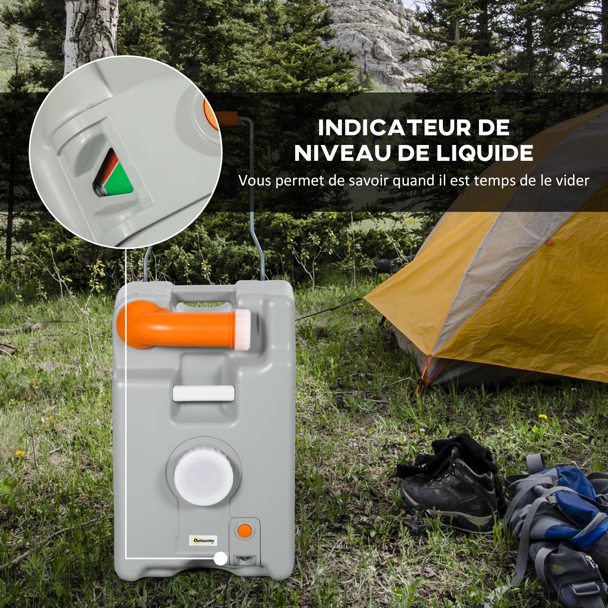 Outsunny Réservoir d'eau sur Roues pour Camping Bec Rotatif 22 L Gris | Bidon d'Eau Portable, Indicateur de Niveau, Poignée Pliable, pour Caravane, Camping-Cars