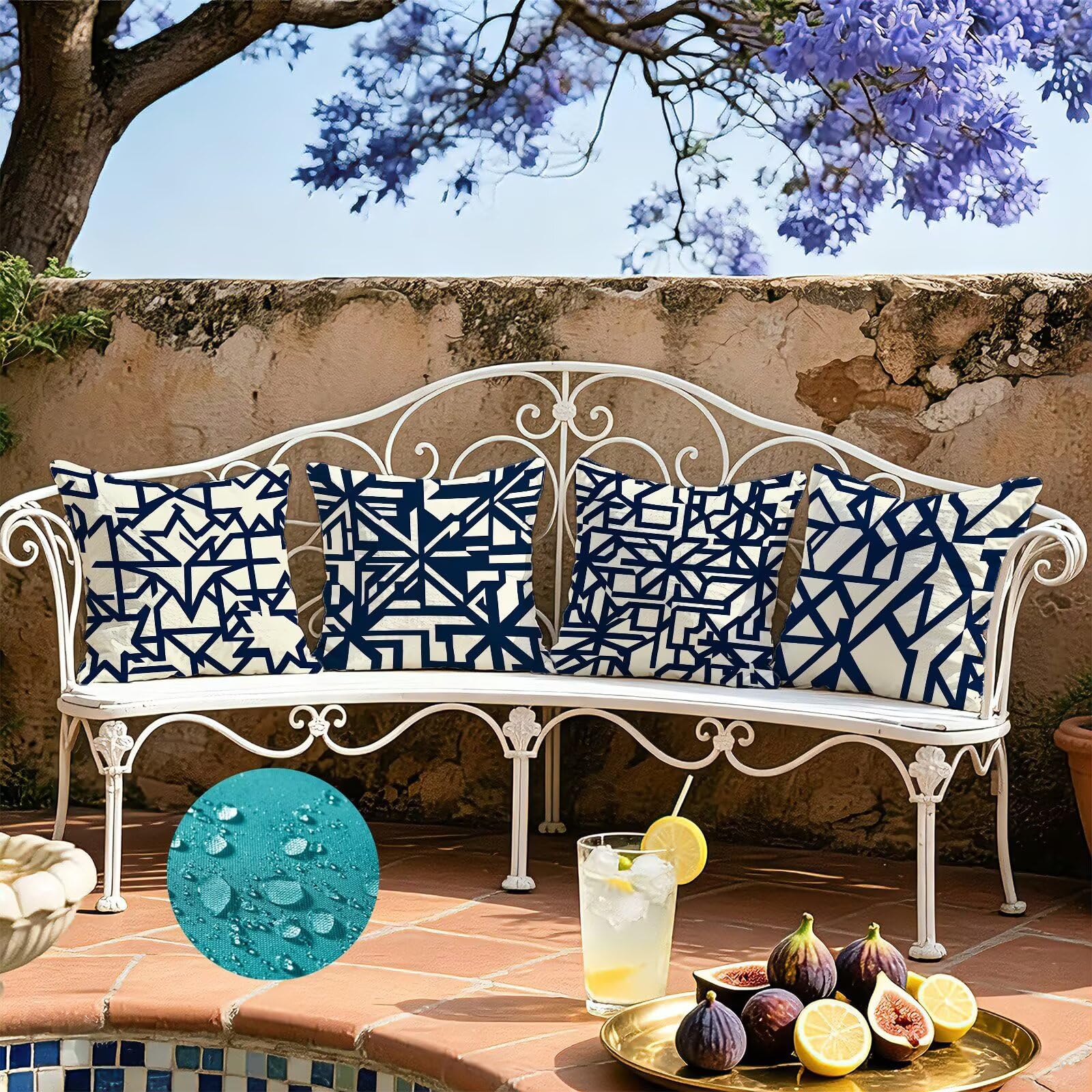 Blu Federe Cuscini Divano 60x60cm, Cuscini da Esterno Set de 4, Cod-114 | Lin Copricuscini Decorativi Letto Arredo, per Letto, Soggiorno, Giardino, Esterno, Casa Decorazione Set di 4 Linea