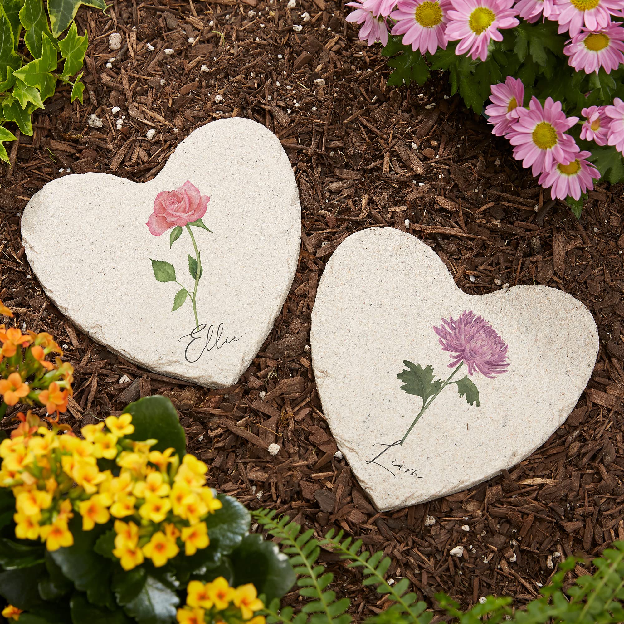 Personalization Universe Personalized Small Birth Month Flower Garden Stone, Name, and Date - Perfect Outdoor Decor for Garden or Walkway, Mother's Day, Grandma's Birthday, or Memorial – 5.75” x 5.75”