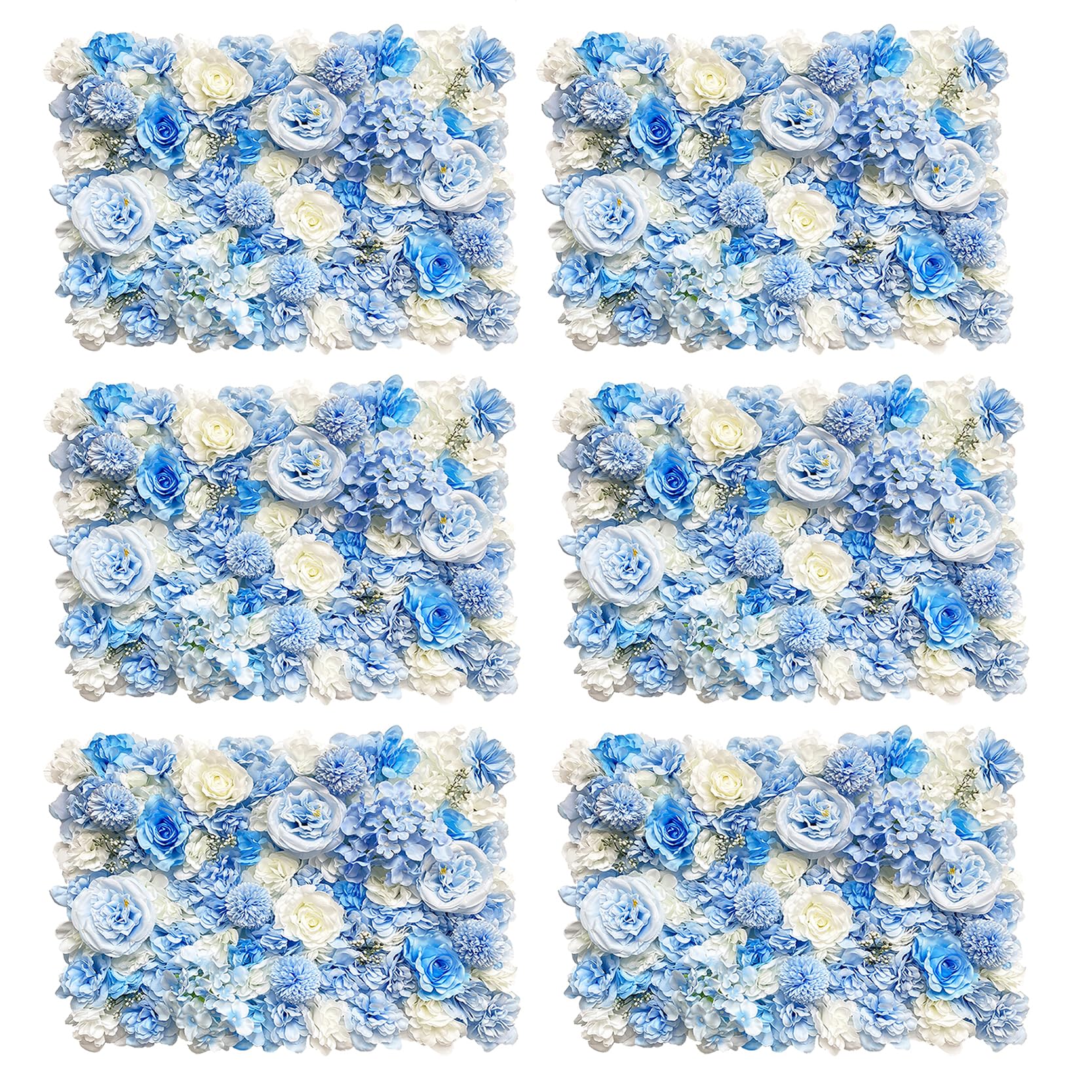 GOUZIBHD Faux Flower Wall Background Artificial Flower Wall Panels for Wedding Party Event Photo Backdrop Wall Decor,Silk Hydrangea Rose Floral Panel,6 Pcs(Color:Blue)