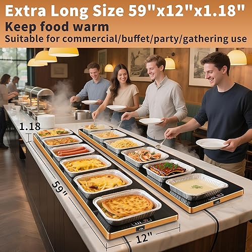 Miniatura 2 de Bandeja de calentamiento eléctrica (extra larga 59 x 12 pulgadas), calentadores de alimentos comerciales para fiestas, bufé y reuniones, tapete