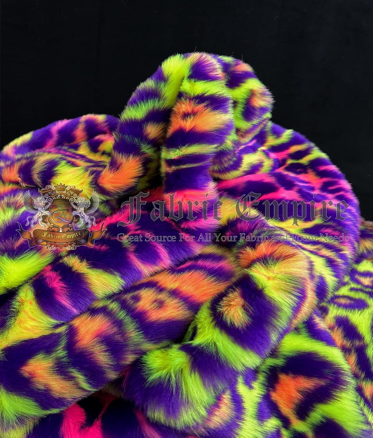 Faux Fur Long Pile Fabric 58" Wide Continuous Yard Animal Leopard Print (Violet, Orange, Green, Yellow, Fuschia) Full Soft & Plush Craft Sew Fabric Supplies DIY, Apparel, Costume, Fur Coats, Fursuits