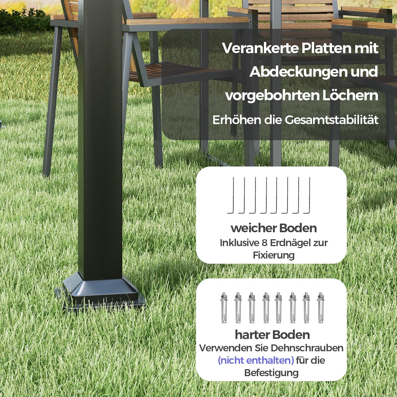 FANTASK Pergola mit Ausziehbarem Vordach, Pavillon mit Wetterfestem Stoff und Metallpfeilern, Langlebig, Sonnensicher, 3.1x3.1m, Grau + Schwarz