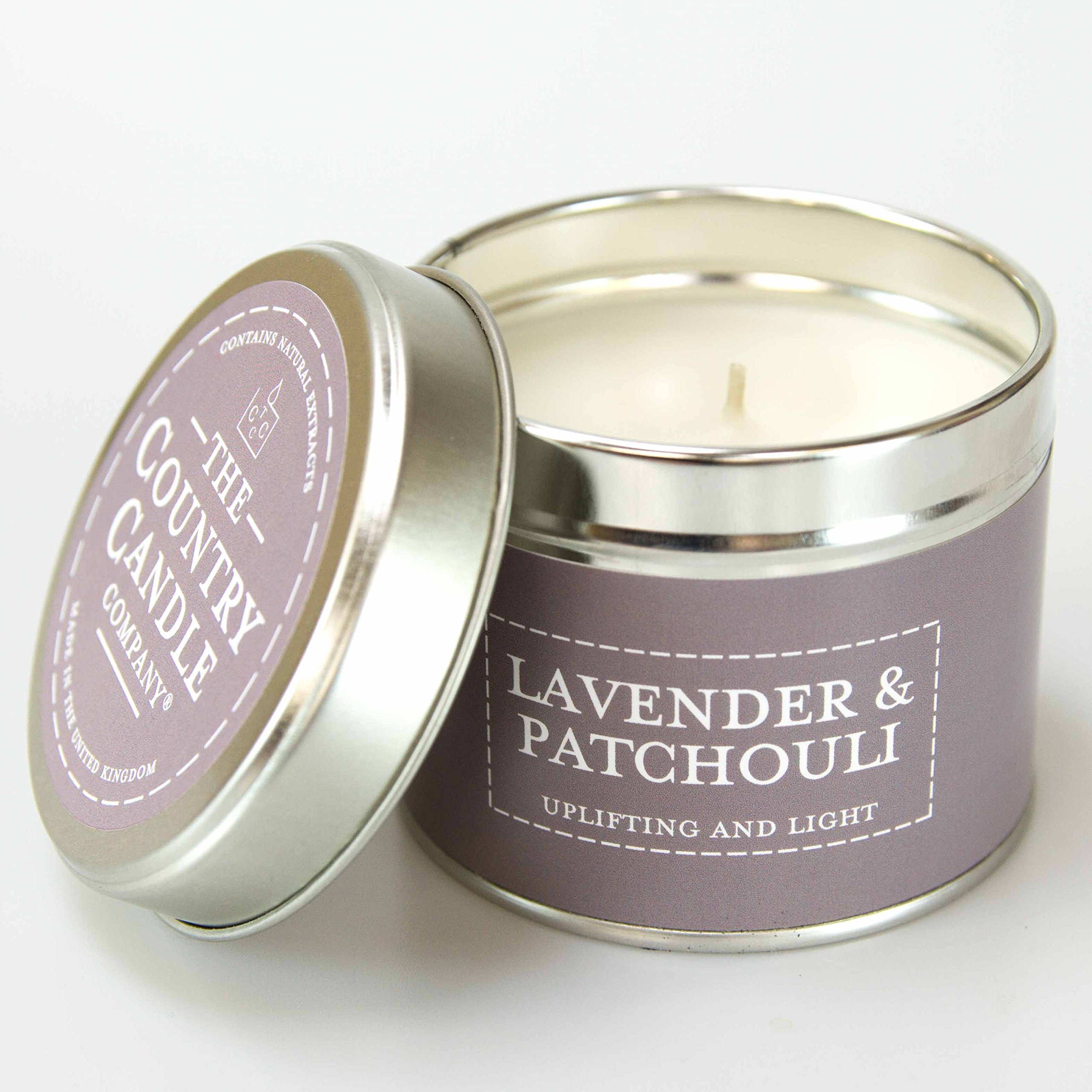 The Country Candle Company Lavender & Patchouli Tin Candle with Petals, Purple, 76 x 62 mm