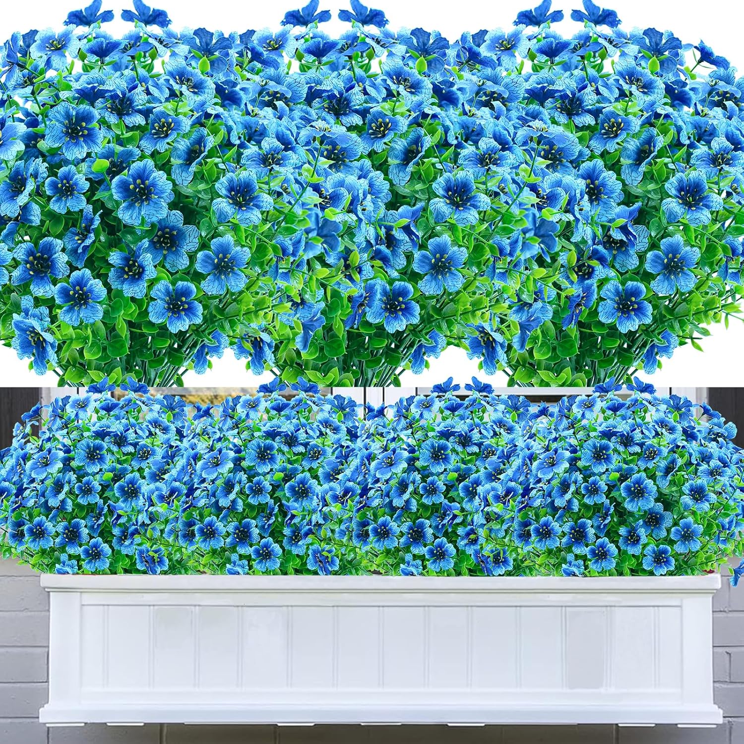 20 Bundles Outdoor Artificial Flowers,UV Resistant Fake Flowers Outdoor Plastic Plants Faux Silk Flower for Outside Indoor Decoration(Blue)
