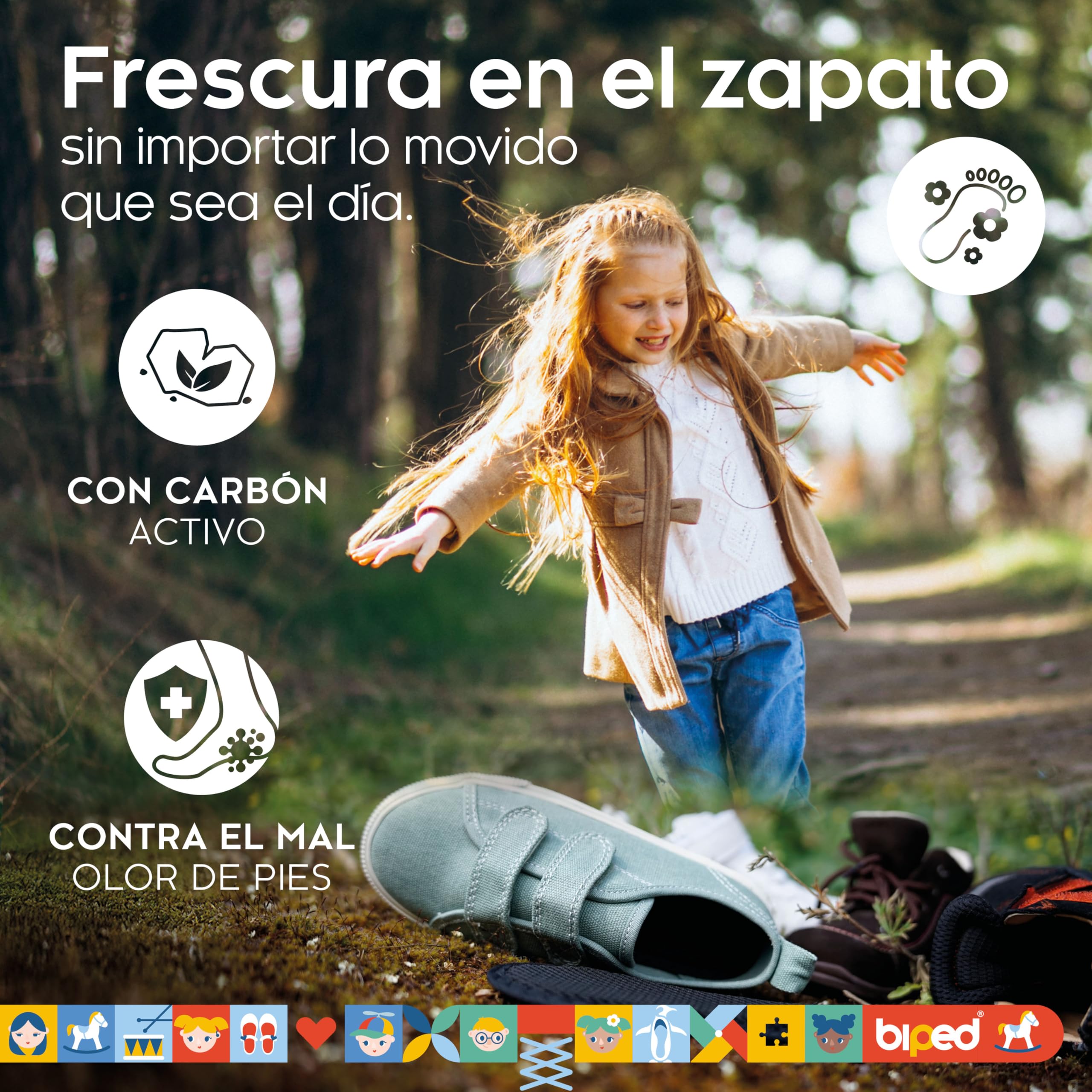 biped 2 pares de plantillas infantiles con carbón activo – Frescura higiénica para zapatillas, botas de goma y todo tipo de calzado – Plantillas lavables contra el mal olor z2769
