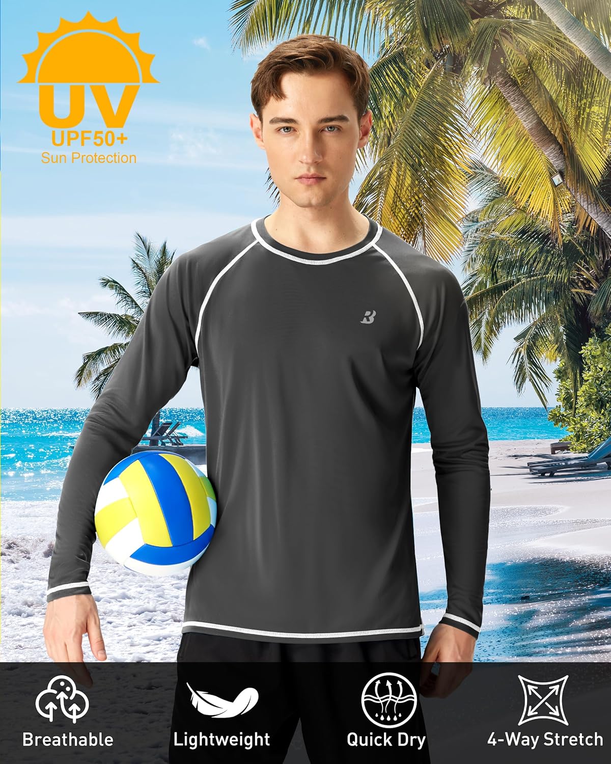 Roadbox Mens Sun Protection Swim Shirt, Long Sleeve UPF 50+ Rash Guard, Quick-Dry Fishing Shirts for Beach Surfing Hiking - Image 5