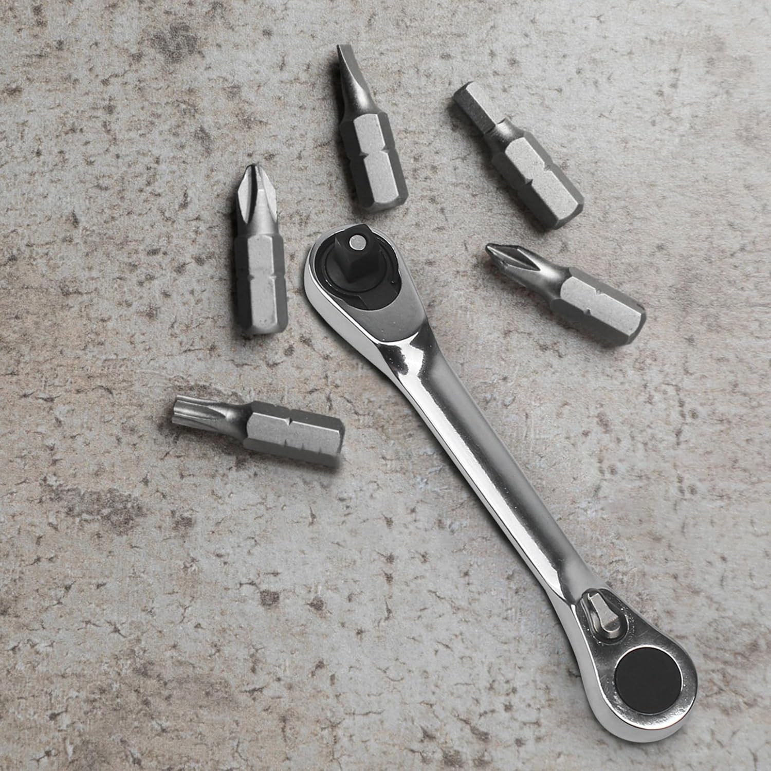 1/4 Inch Double Headed Ratchet Wrench, Silver Rotator Small Mini Flex Head Scaffold Ratchet Set 72 Tooth 5 Degrees For Screwdriver Bit Drive Socket, Quick Install Release Practical Tools Accessories