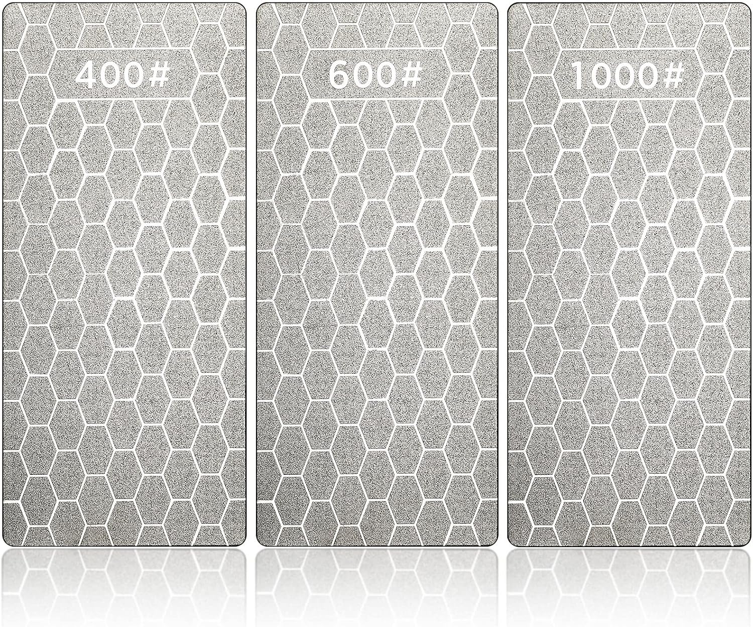 3Pcs Diamond Sharpening Stone Set Diamond Plate Sharpening Stone Professional Bench Stone for Kitchen Sharpening Dull Blunt or Tired Edges, 5.9 x 2.48 Inches (400 Grit, 600 Grit, 1000 Grit)