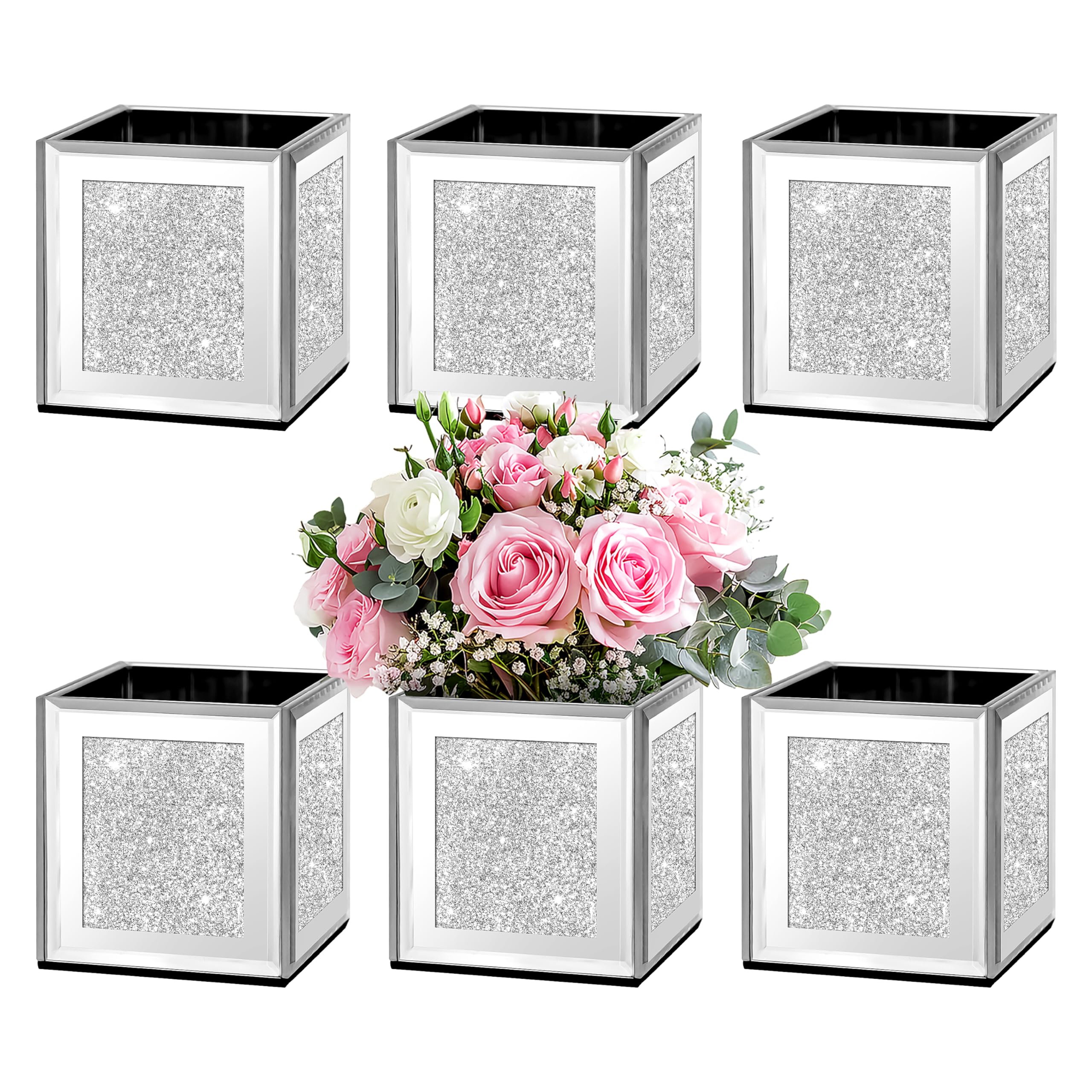 Vase carré en verre miroir argenté haut de gamme pour centre de table