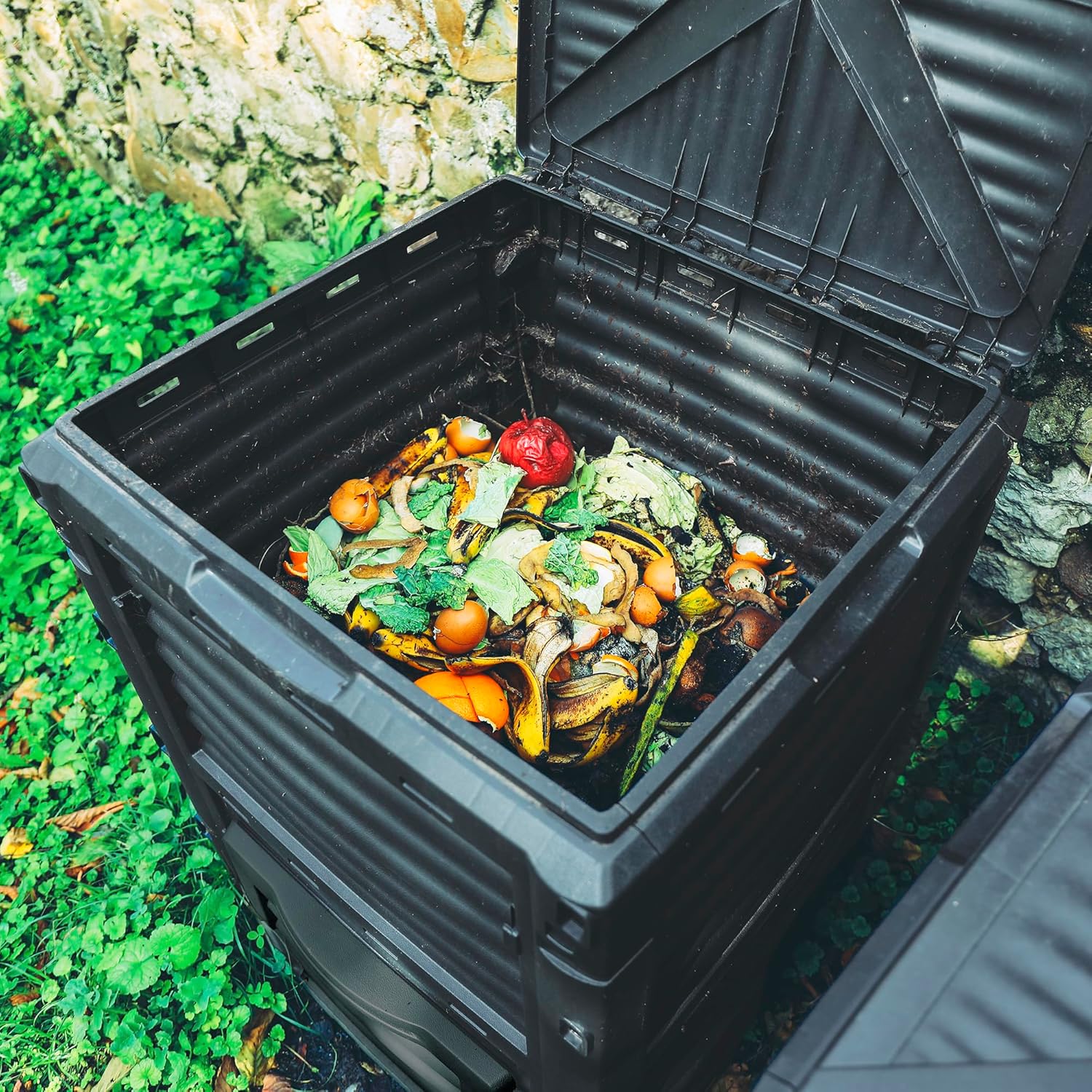 Simply Bio Garden Compost Bin from BPA-Free Material - 80 Gallon (300 L) Large Outdoor Compost Bin, Easy Assembly, Lightweight, Fast Soil Creation, Black