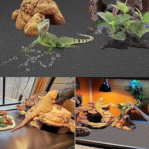 KABASI Reptile Substrate Liner Terrarium Carpet, Bearded Dragon Tank Accessories, Non-Adhesive Reptile Carpet Reptile Flooring Mat Bedding for Leopard Gecko, Snake, Lizard, Tortoise, 17.7x39.4 inch(Black,17.7x39.4 inch)