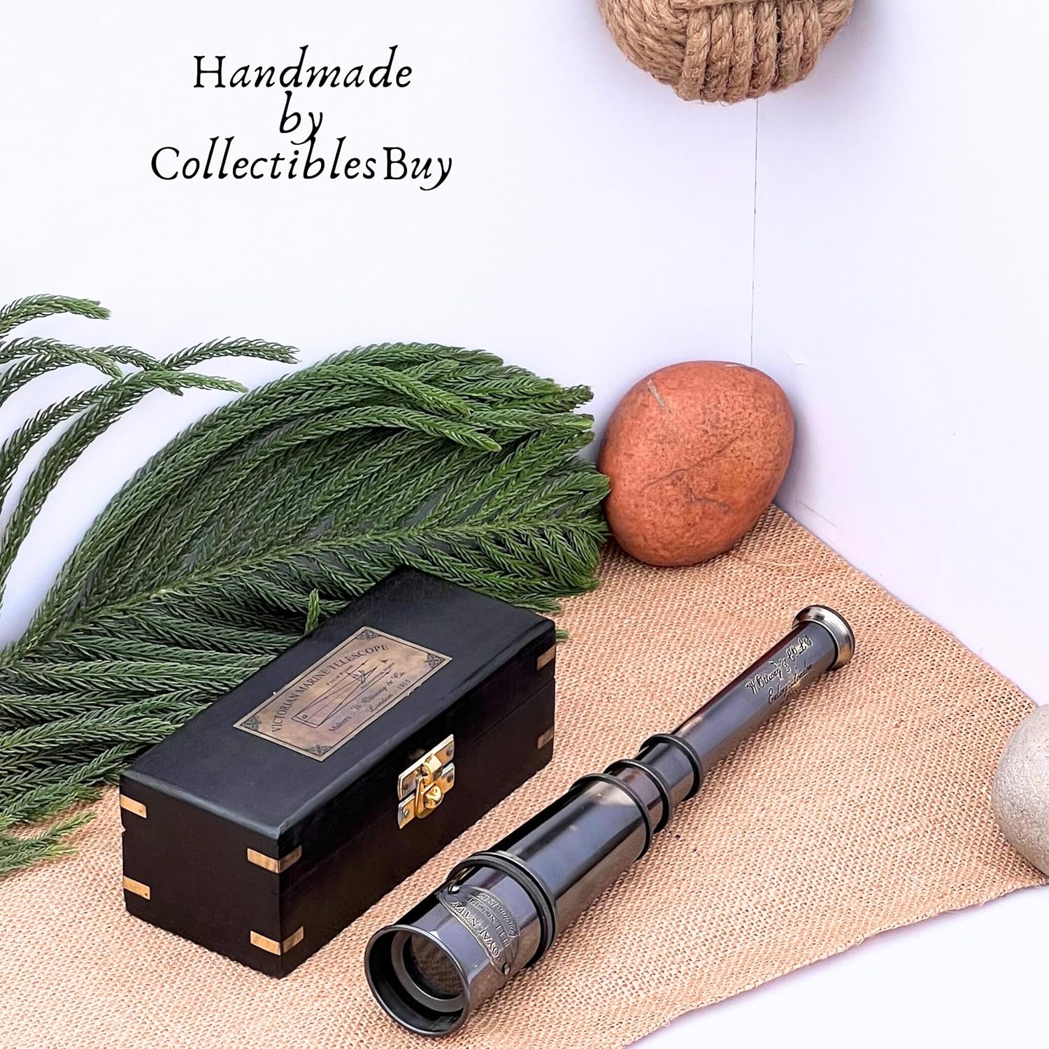 Vintage Handheld Telescope Nautical Maritime Scope for Hiking, Camping, Collectible Gift & Decor Antique Brass Pirate Spyglass 17" with Wooden Box