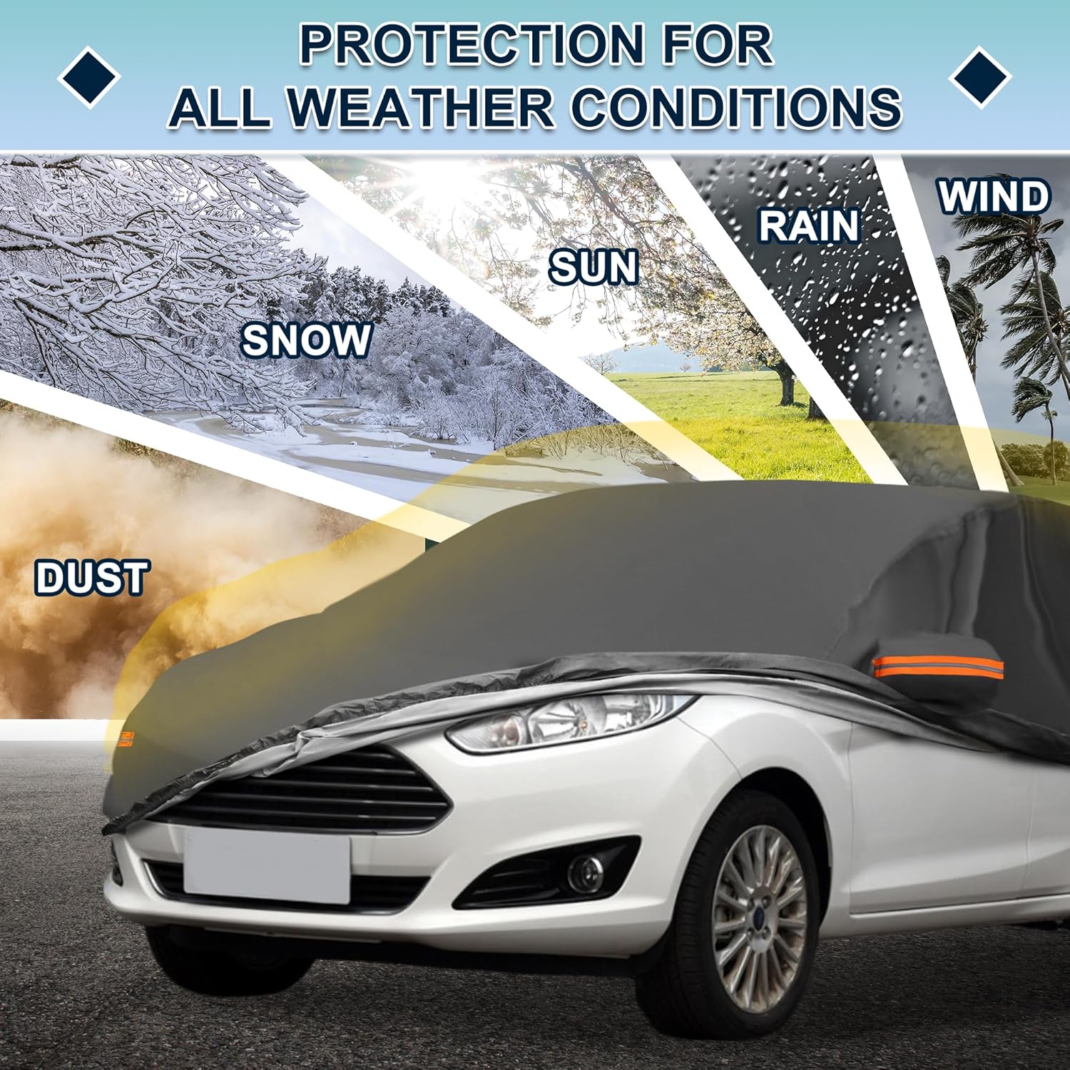 Car Cover Waterproof Custom Fit for Ford Fiesta Notchback 2008-2022 All Weather for Automobiles Outdoor Snow Sun Dust UV Protection Full Exterior Cover with Door Zipper