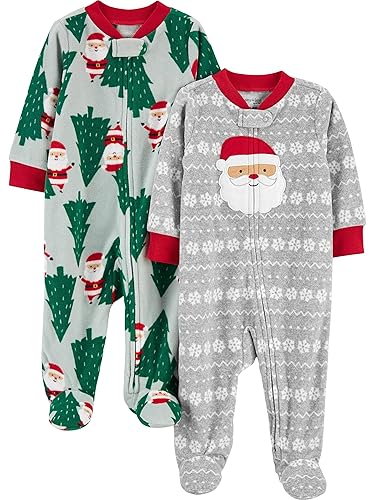 Simple Joys by Carter's unisex-baby In 2pk Fleece Snp Santa Trees - Preemie - Green Santa/Grey Festive Print