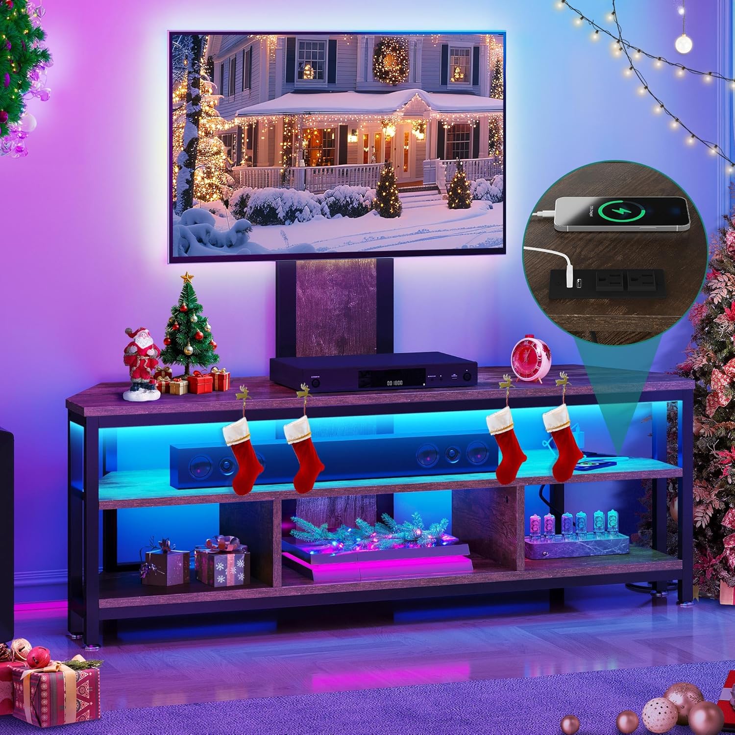 YITAHOME TV Stand with Mount for 70/65/55 inch TV, Entertainment Center with Storage & Power Outlet, Led TV Stand with Height Adjustable Mount, TV Console Cabinet for Living Room, Rustic Brown