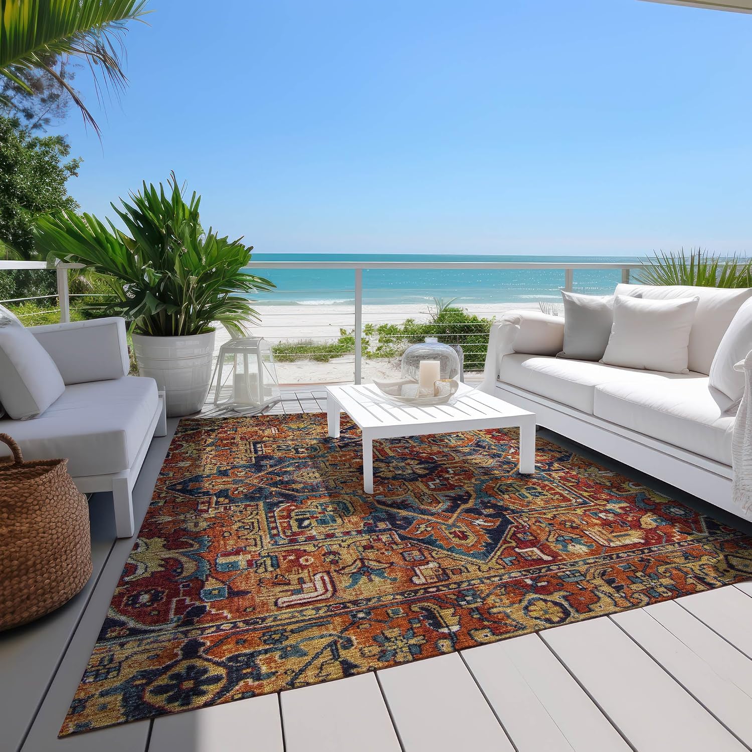 Addison Rugs Chantille ACN570 Orange 8' x 10 Indoor Outdoor Area Rug, Stain Resistant, Machine Washable, Non Shedding, Bedroom, Living Room, Dining Room, Kitchen Rug