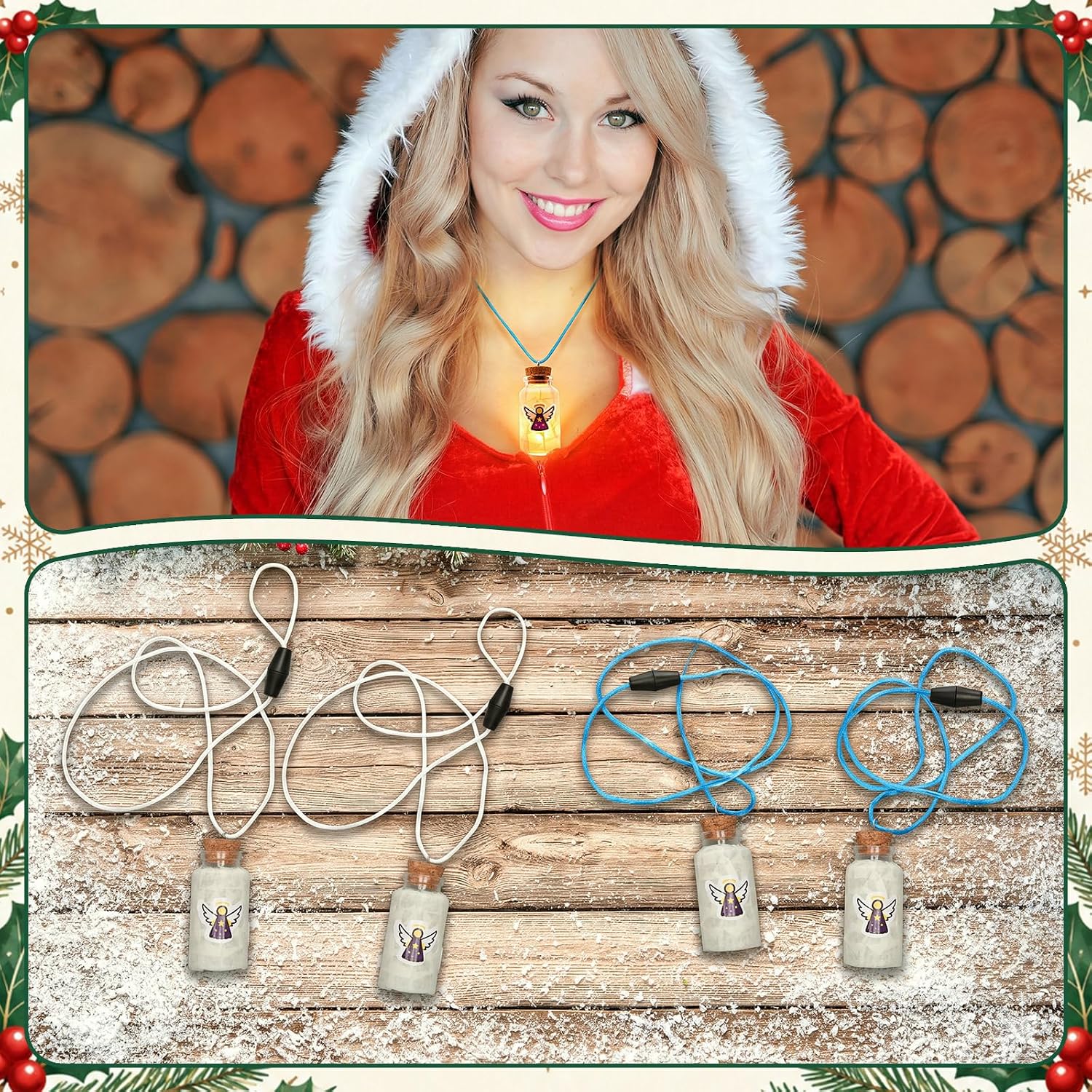 16 Sets Christmas Angel Paper Crafts Mini Glass Bottle Necklace Kit image 4