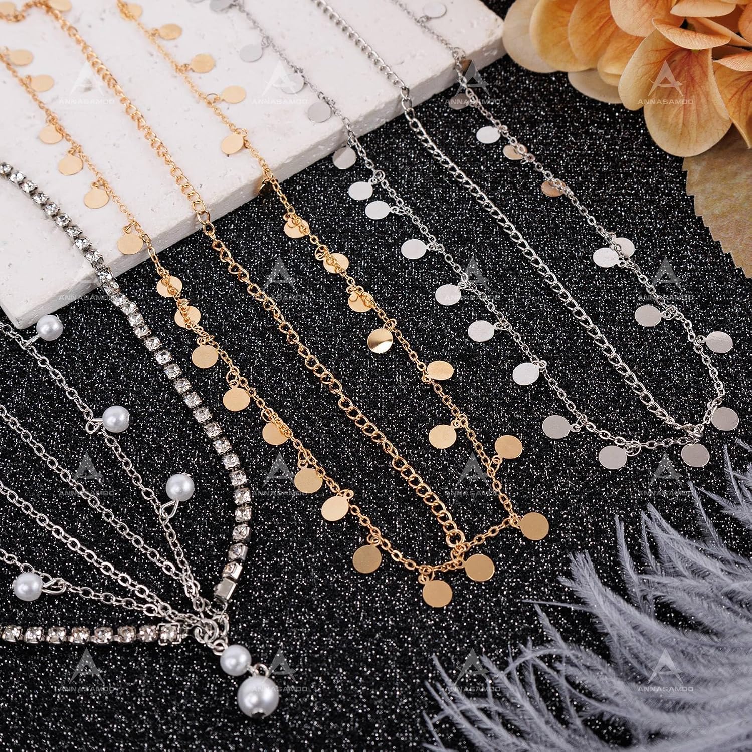 4 Pack Sequin Head Chain Rhinestone Head Piece for Women | Metal Sparkling Rhinestones Silver Gold Headpiece Adjustable Lobster Clasp for Weddings Proms Parties Festivals Photoshoots