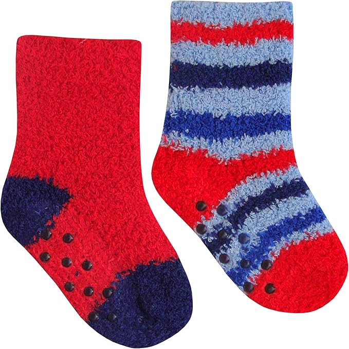 Baby Boy's Super Soft & Fluffy Cozy Gripper Socks (2 Pair Pack) (UK