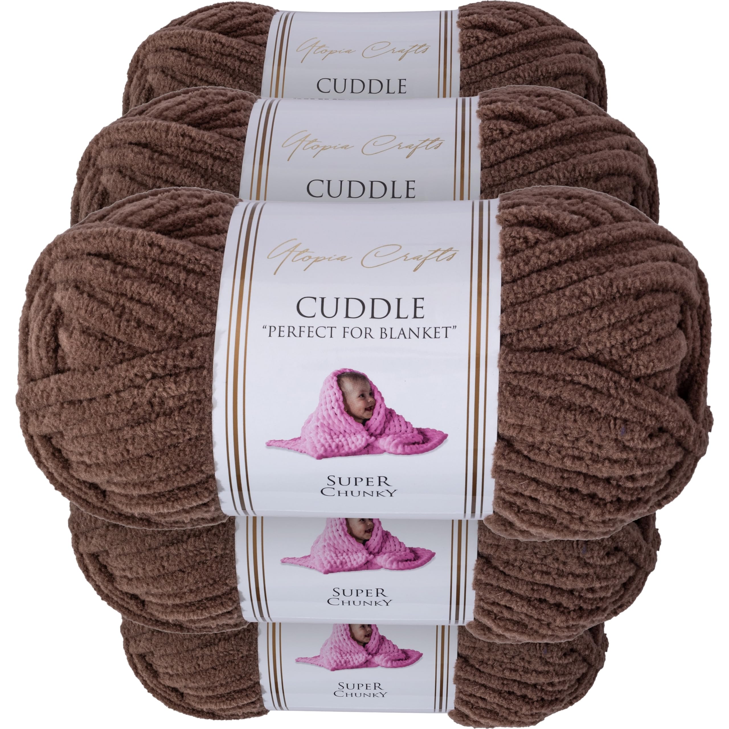 Utopia Crafts Cuddle Super Chunky Chenille Soft Yarn 5X 100g (Coffee)