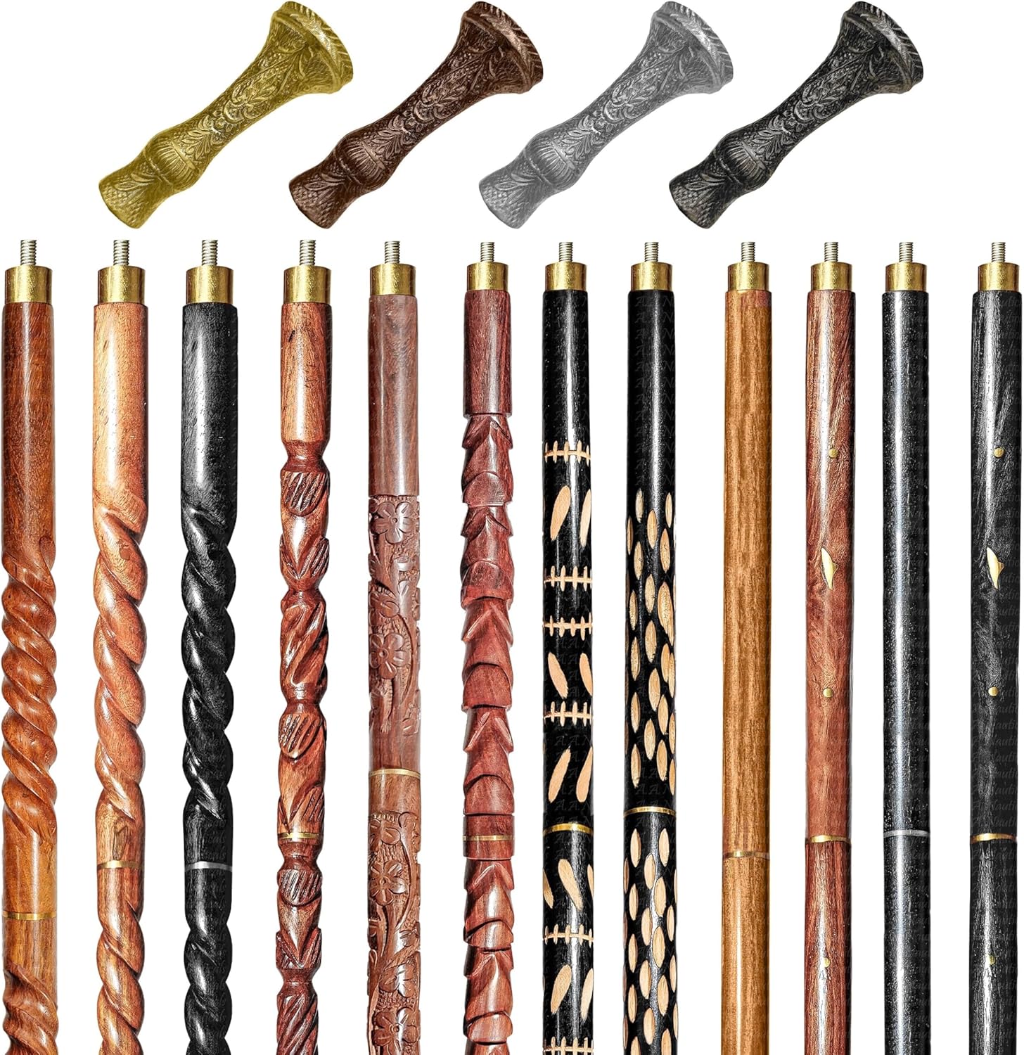 Wood Walking Staff Cane Stick with Staff Head Handle, Rubber Ferrule, Foldable, Adjustable, Custom 31-61 in, AANWS194
