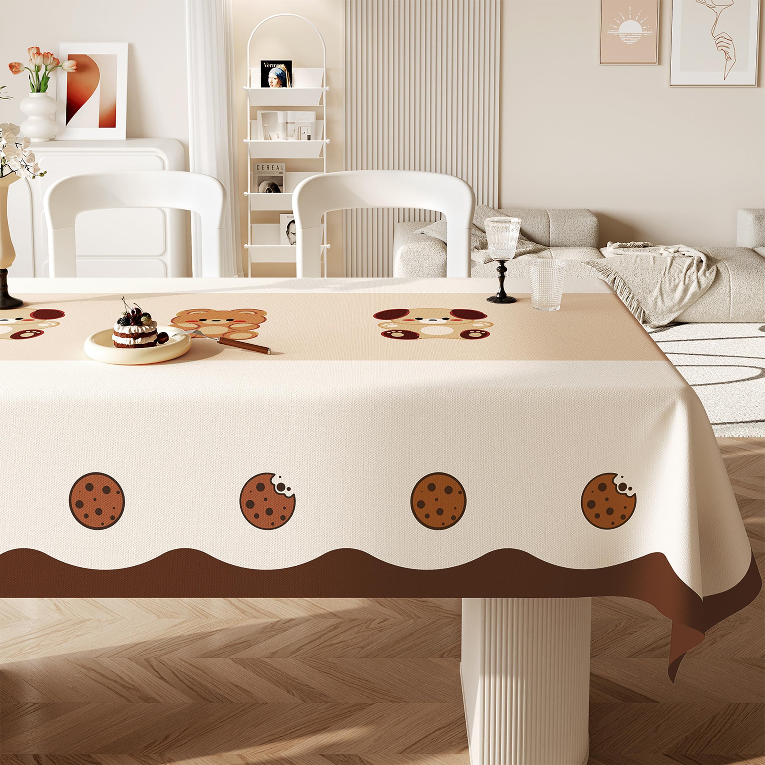 Decorative Printed Tablecloth for Dining Table, Waterproof and Washable Anti-Slip Table Cover for Kitchen, Home, Party and Everyday Use – Cute Pattern Design -Brown Bear-140 * 180cm