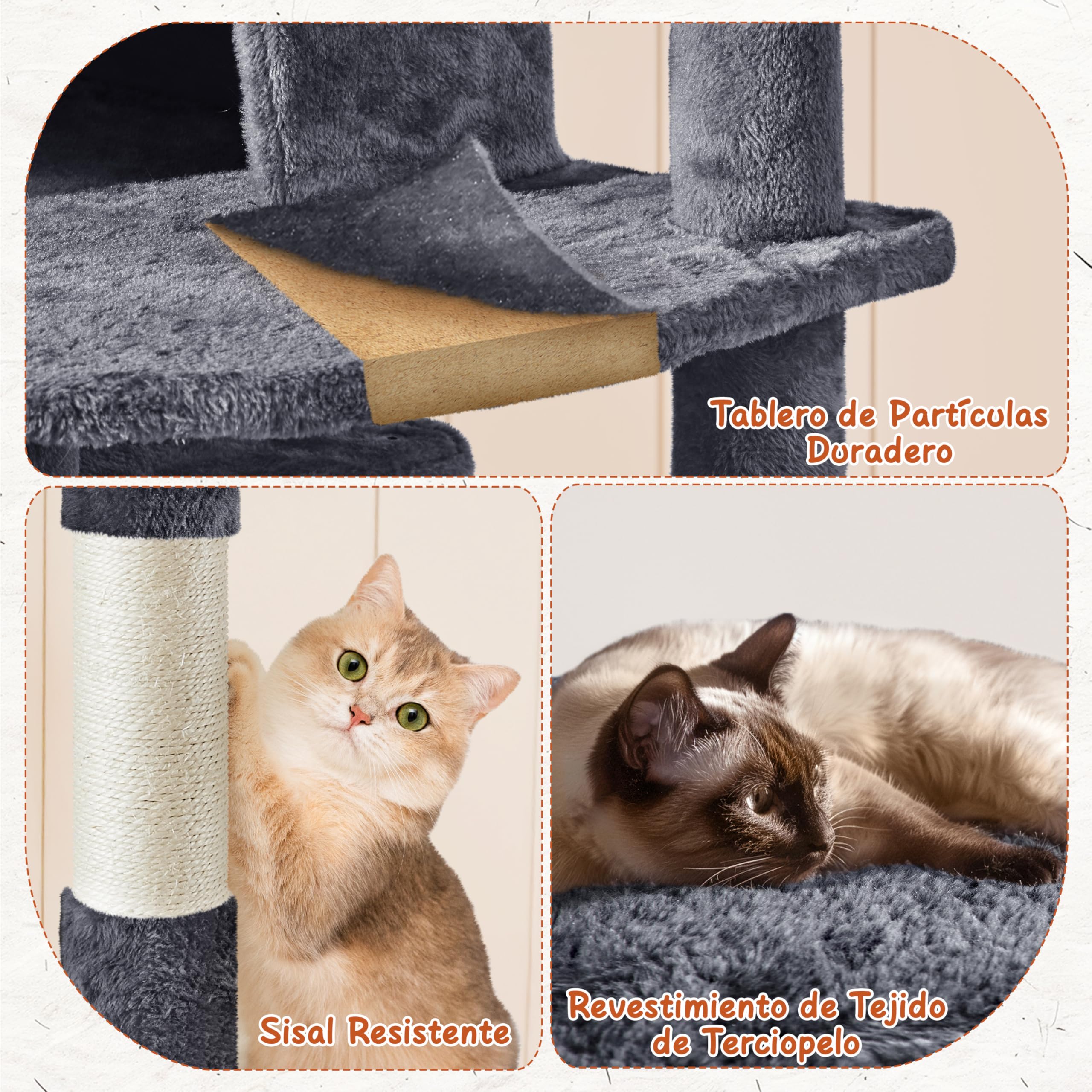 Yaheetech Árbol Rascador para Gatos Torre Escalador para 1-3 Gatos Medianos Rascador Postes con Plataforma 55,5x55,5x194 cm Gris Oscuro