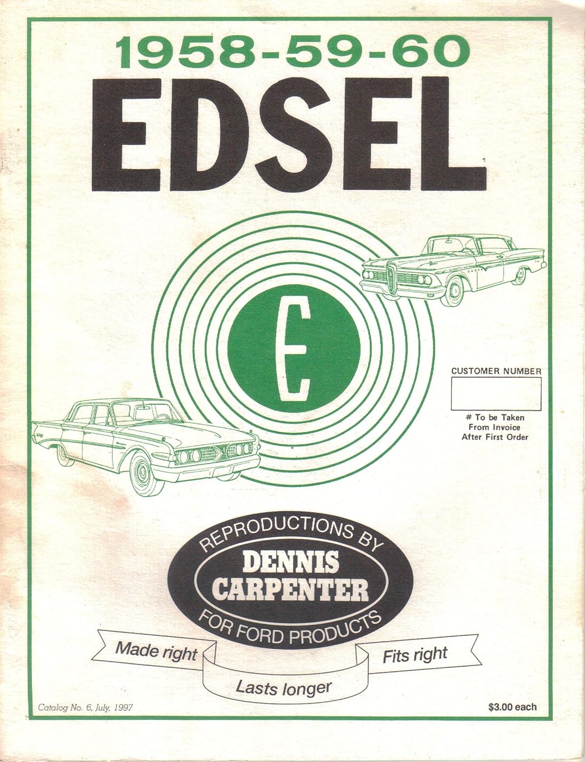 Reproductions by Dennis Carpenter, 195819591960 Edsel, Parts Catalog