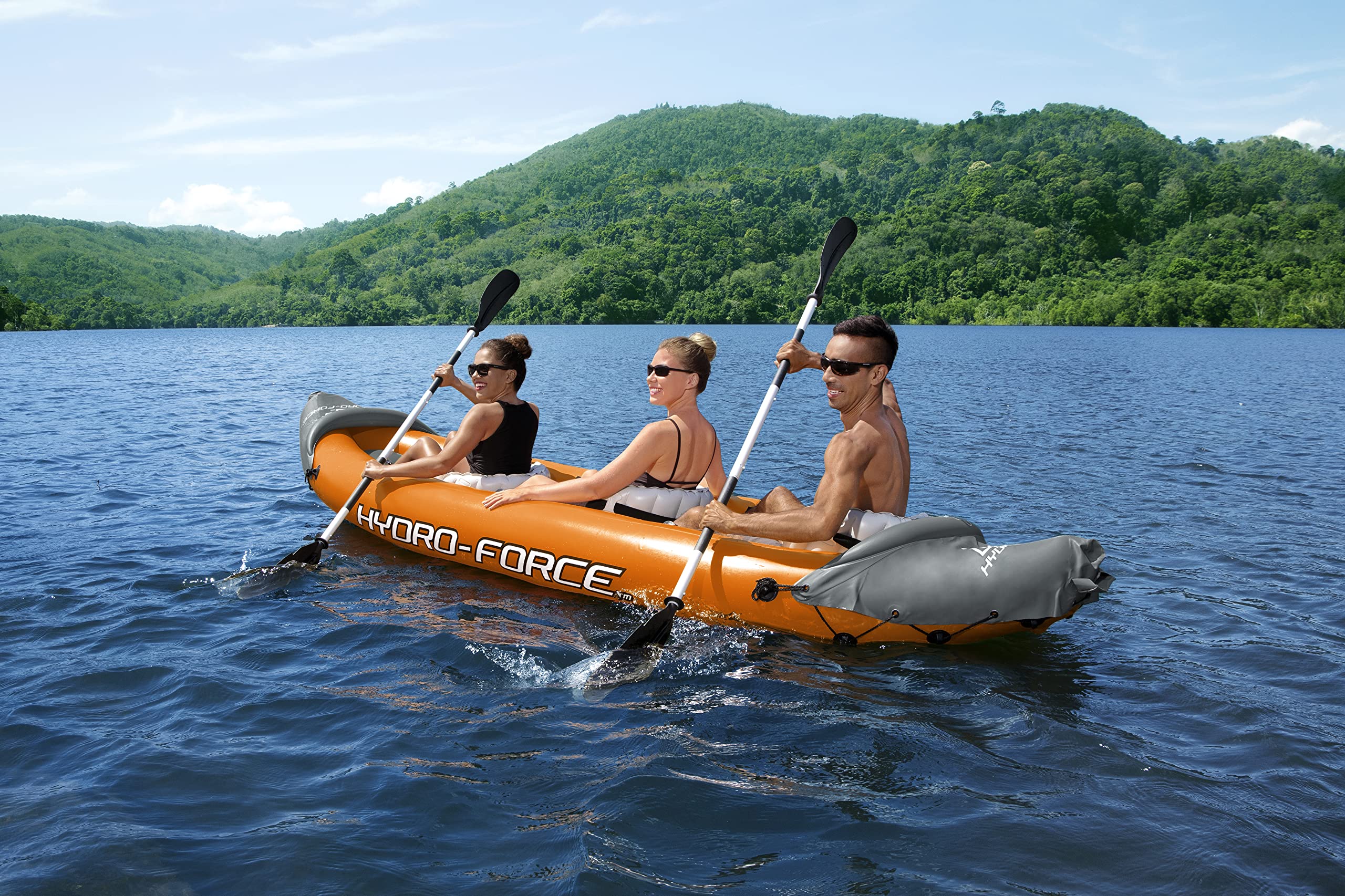 Bestway Hydro-Force Rapid X3 Kayak Gonfiabile con pompa a mano, pagaie, sedili, pinne e borsa portaoggetti | 3 posti