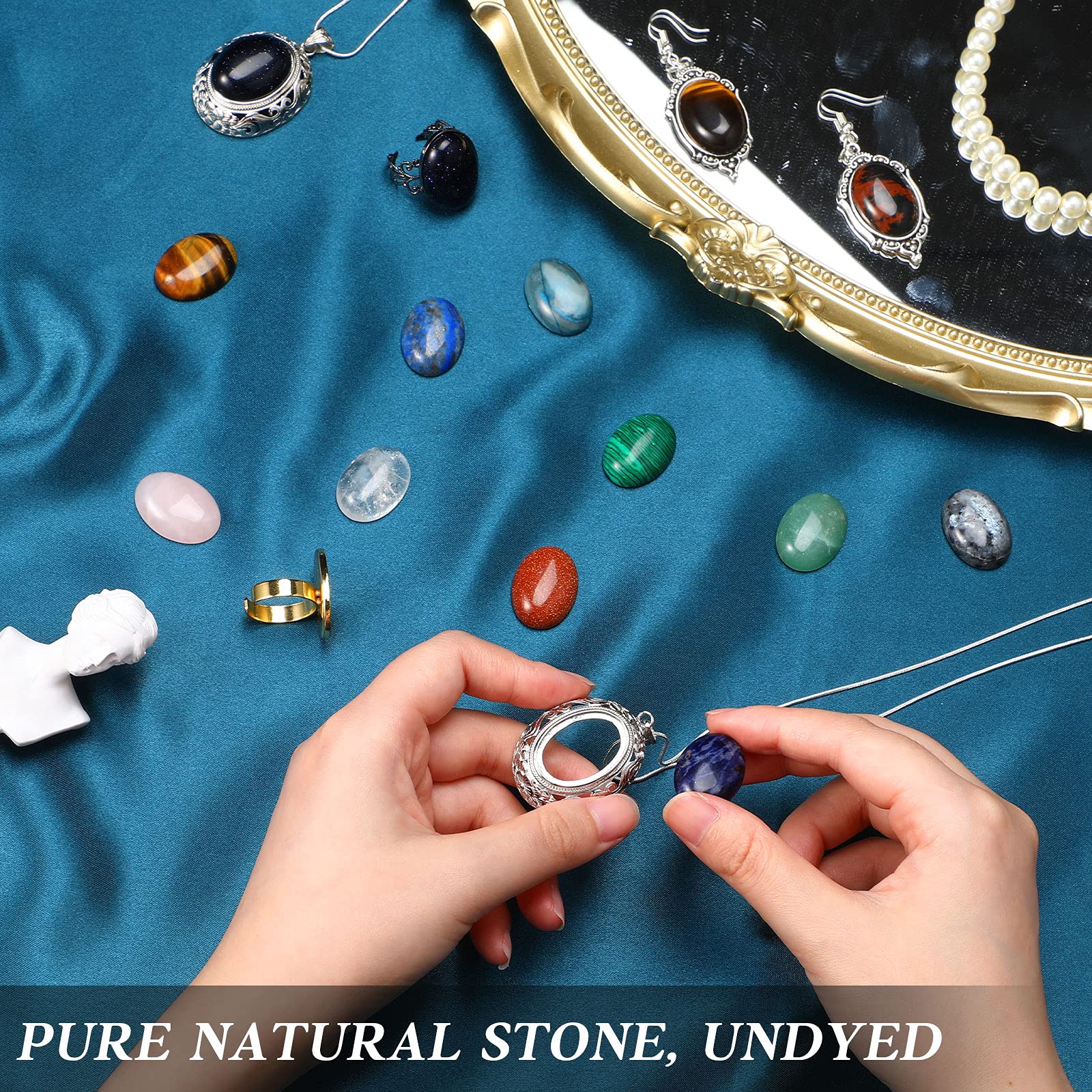 Haull 30 Pieces Cabochon Stone Flat Back Bulk Beads Natural Stone Healing Quartz Oval Agate Atone for Jewelry Making Charms Pendants Earrings DIY, 25 x 18 mm