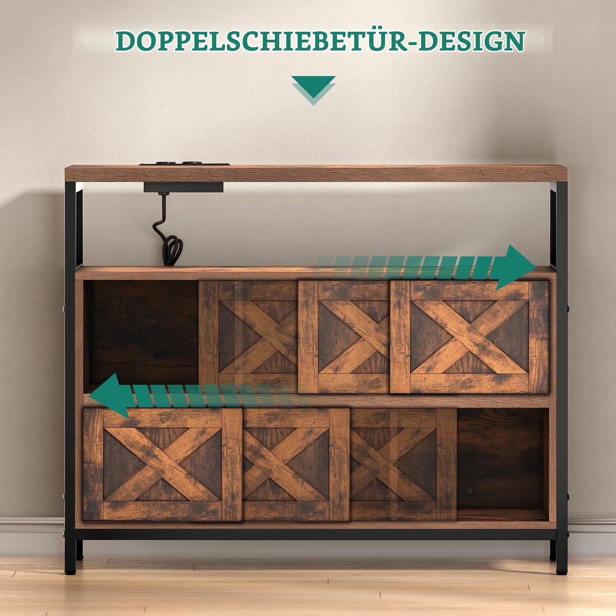 YITAHOME Sideboard mit LED und Steckdosen, Kommode mit Schiebetüren